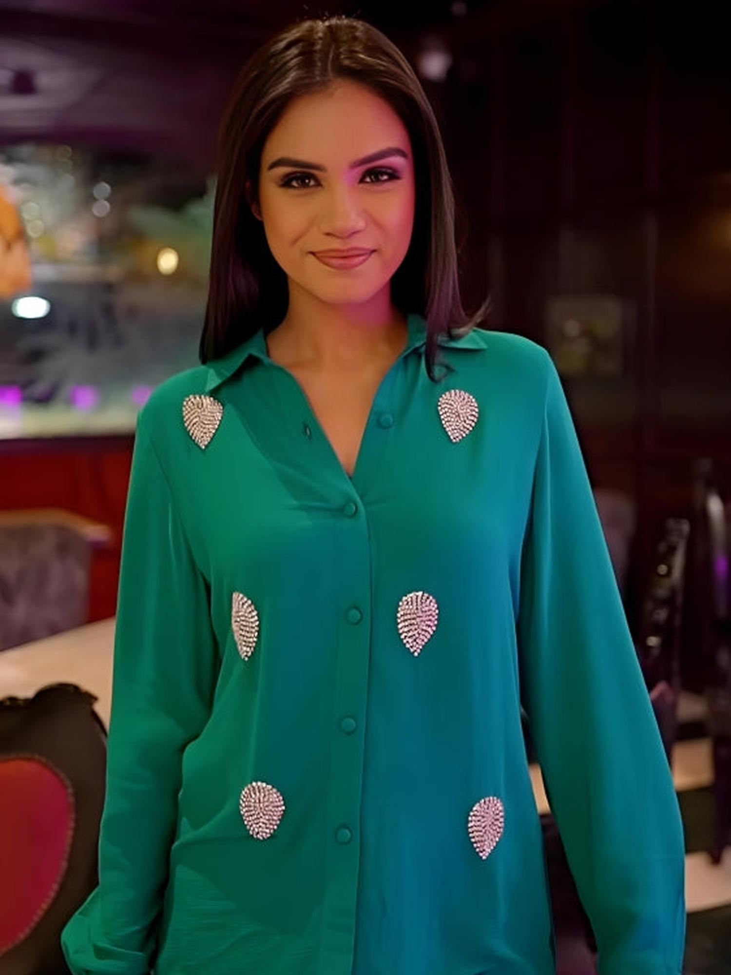 Deluxe Embellished Green Shirt