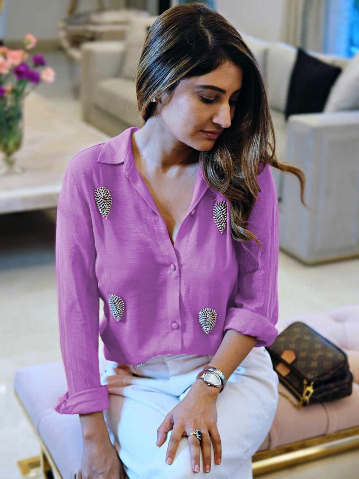 deluxe embellished lavender shirt