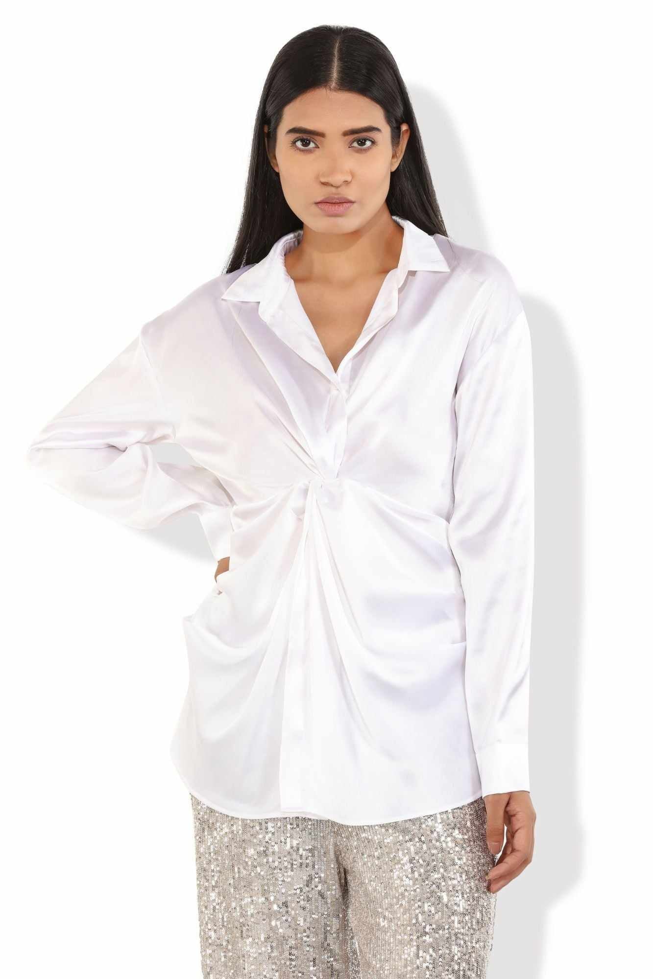 satin soft ruched shirt