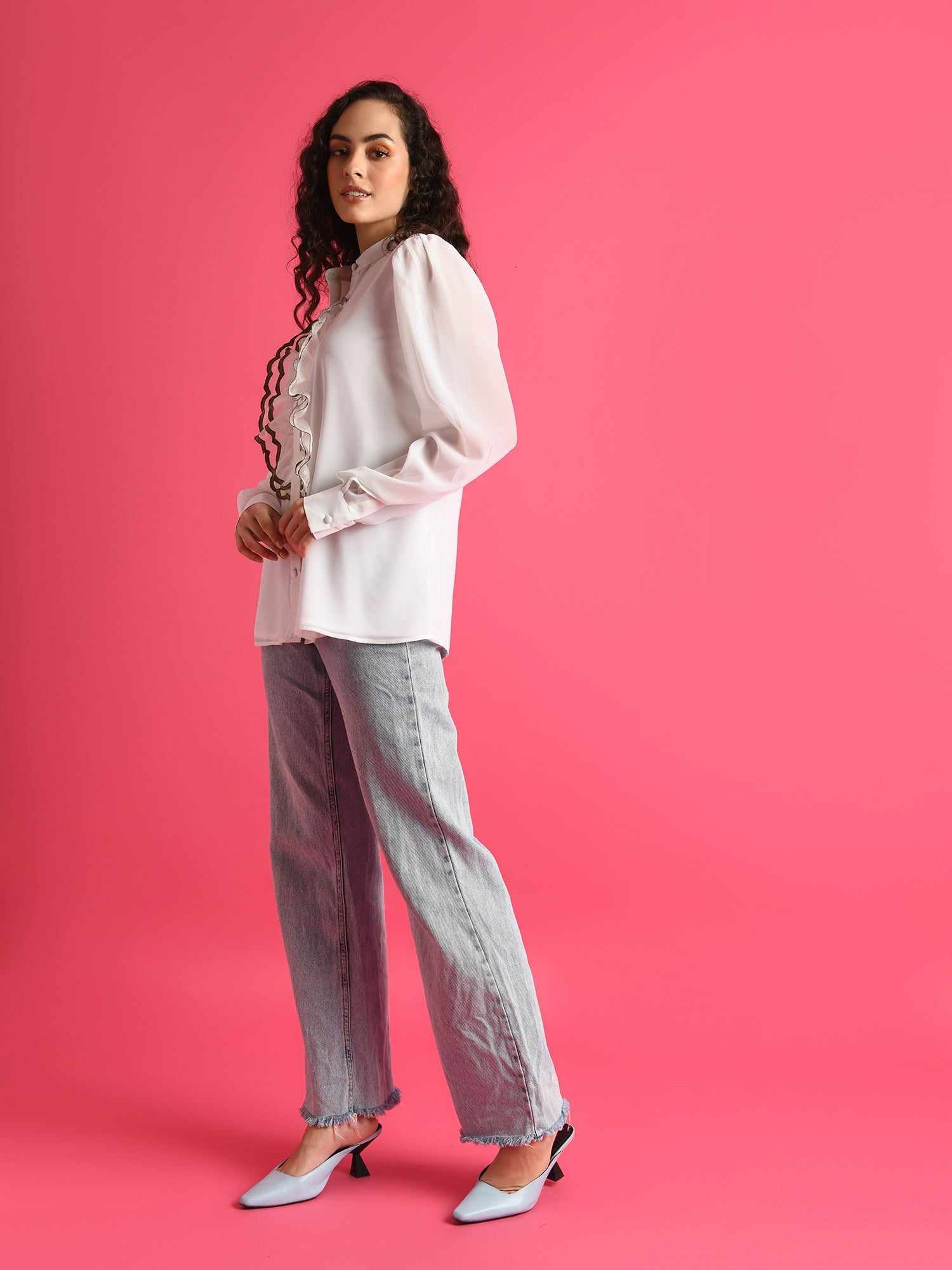 white shirt with multi ruffle