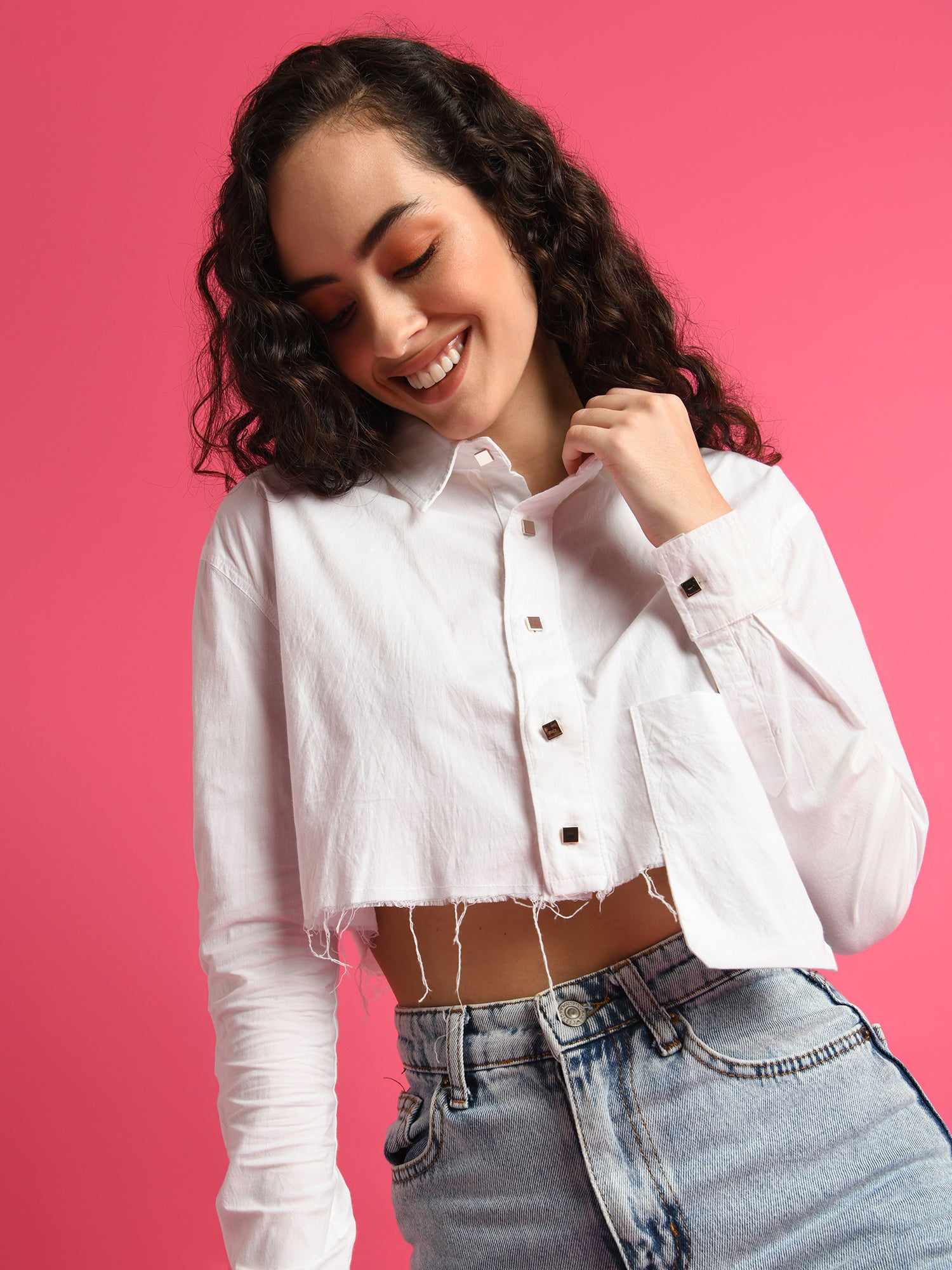 deluxe party on crop white shirt