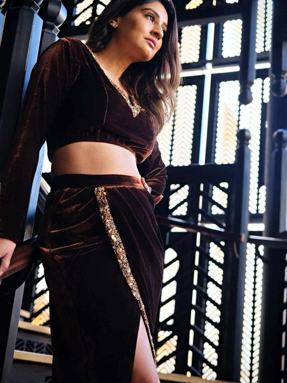 go stunning brown slit skirt