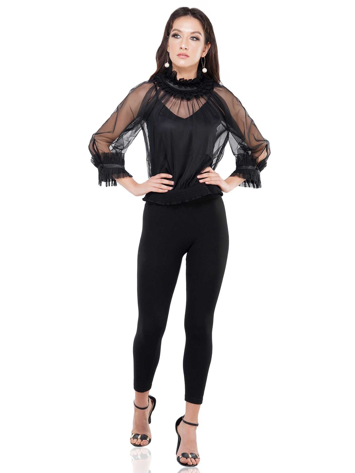 mesh black ish ruffles bodice