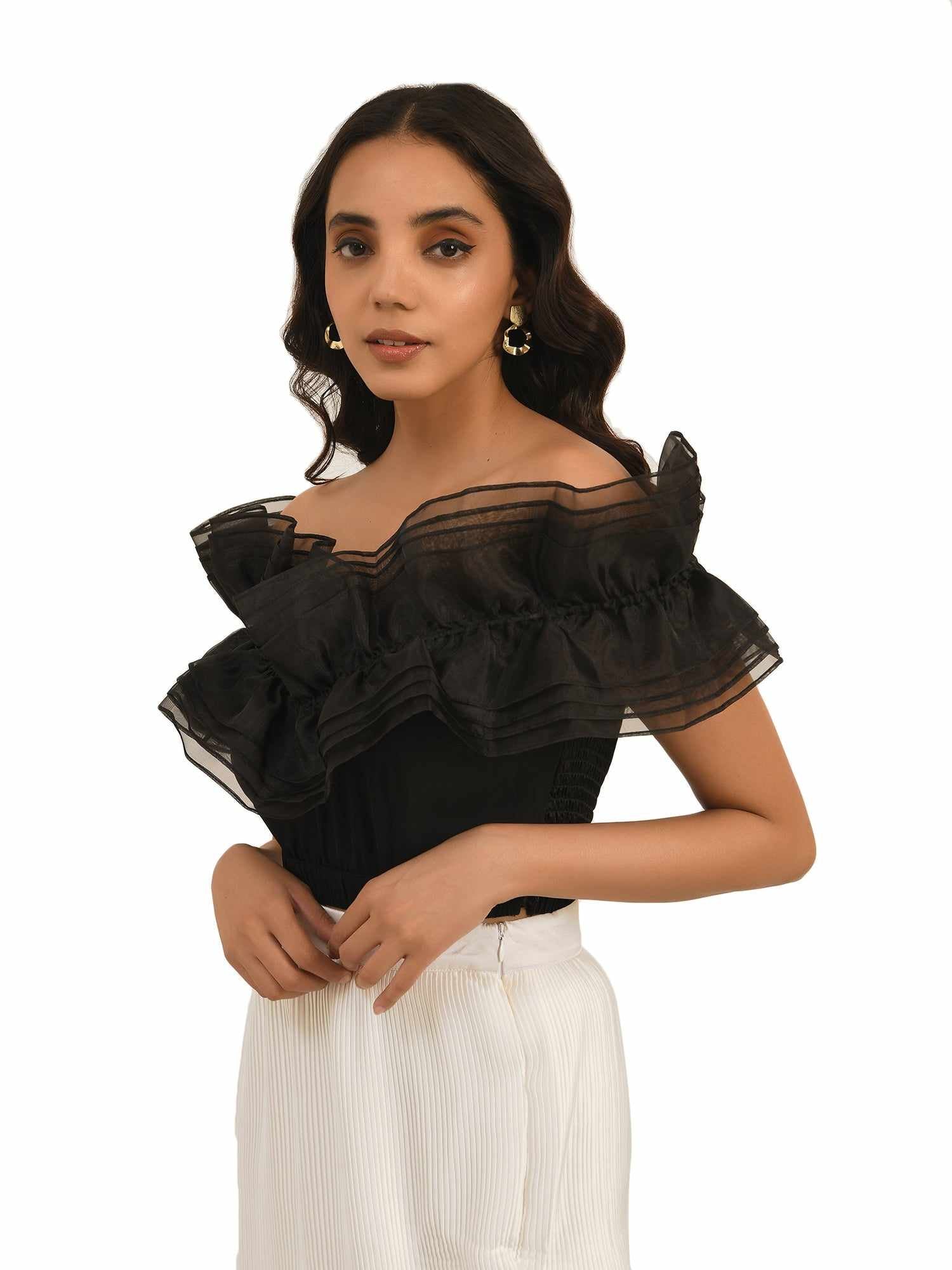 luxury vacay organza ruffle top