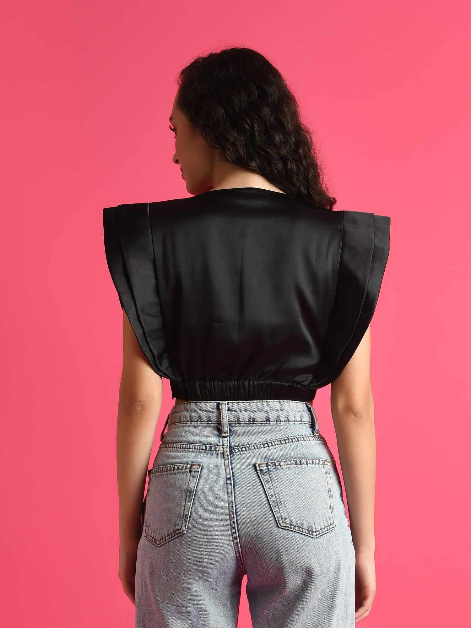 black satin wings crop top