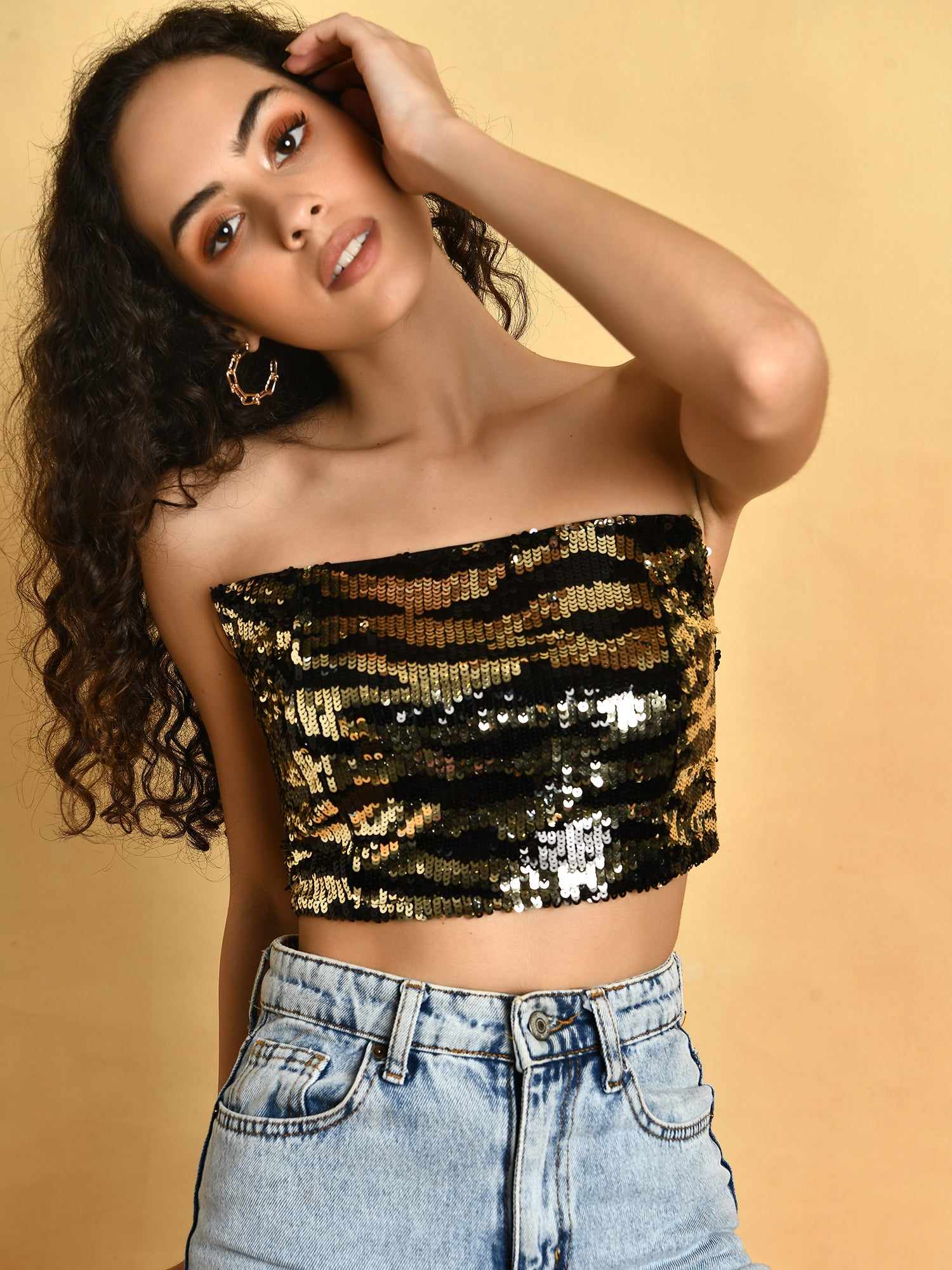 sequins crop top with elasticated back  