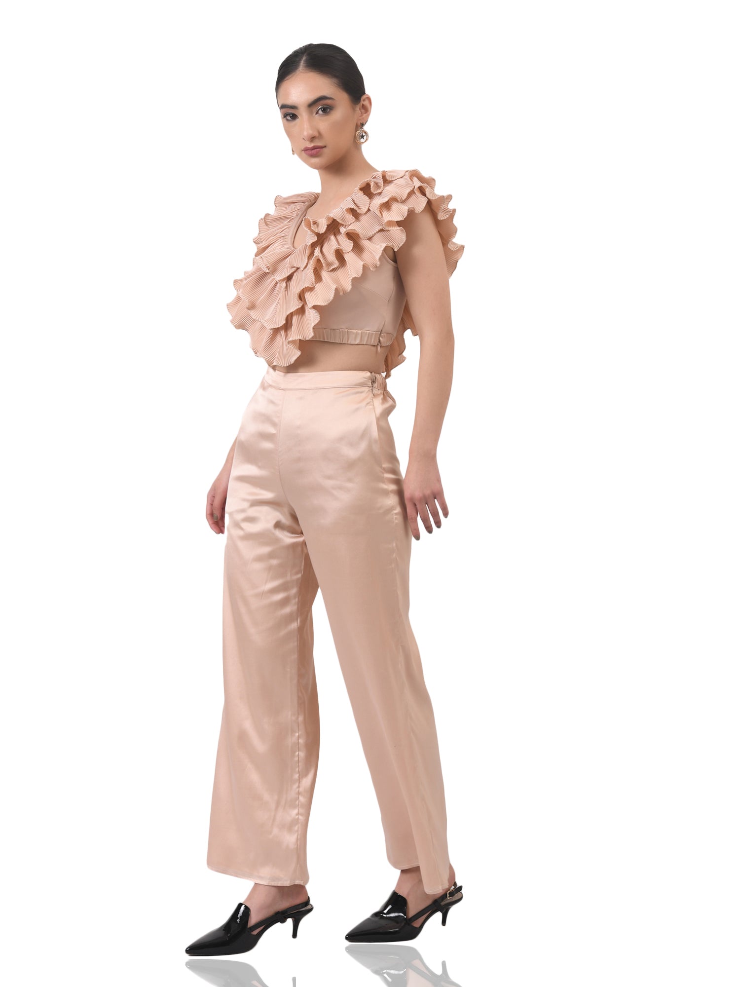 imaginative pleated nude ruffle top