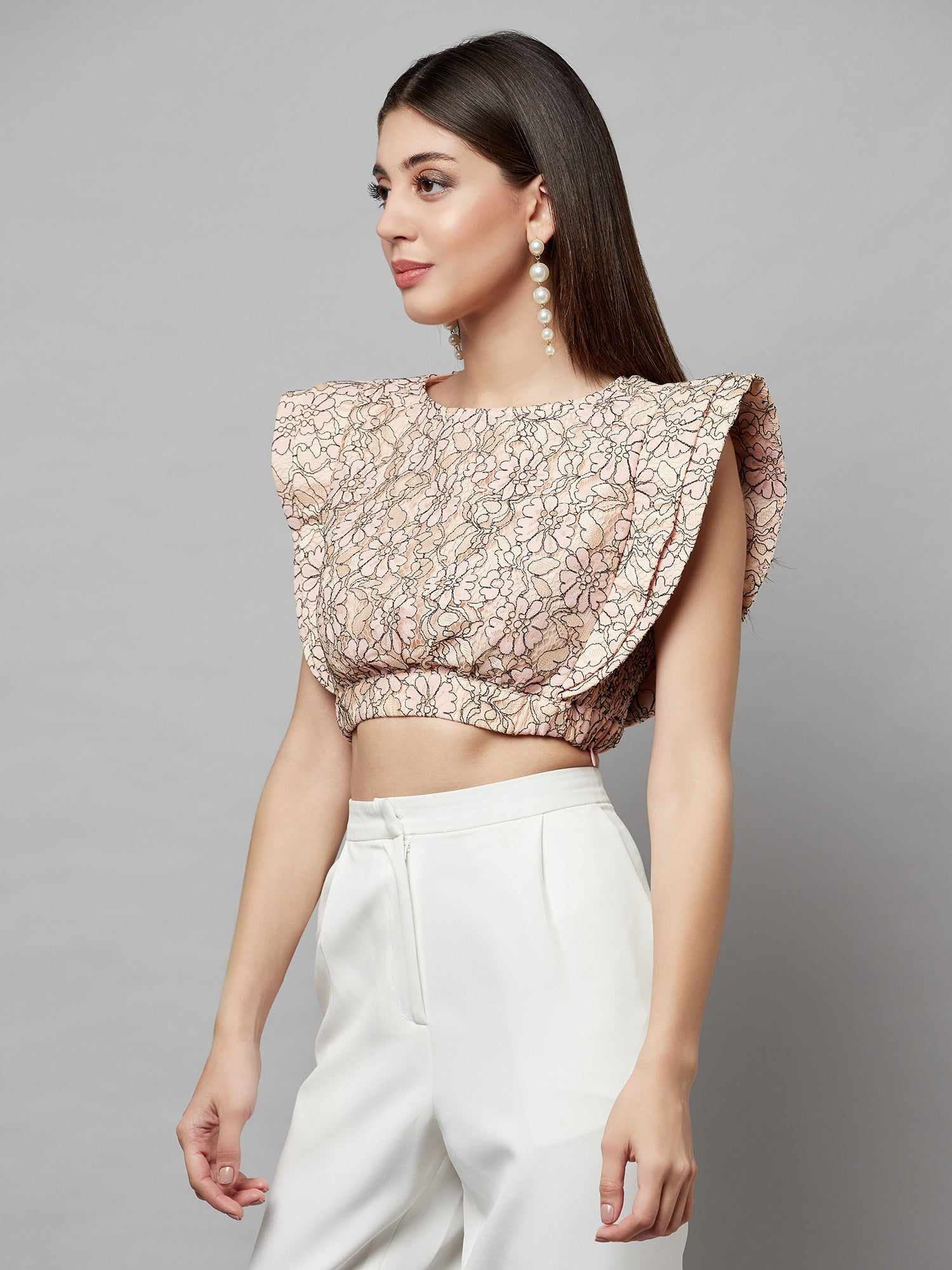 nude lace crop top