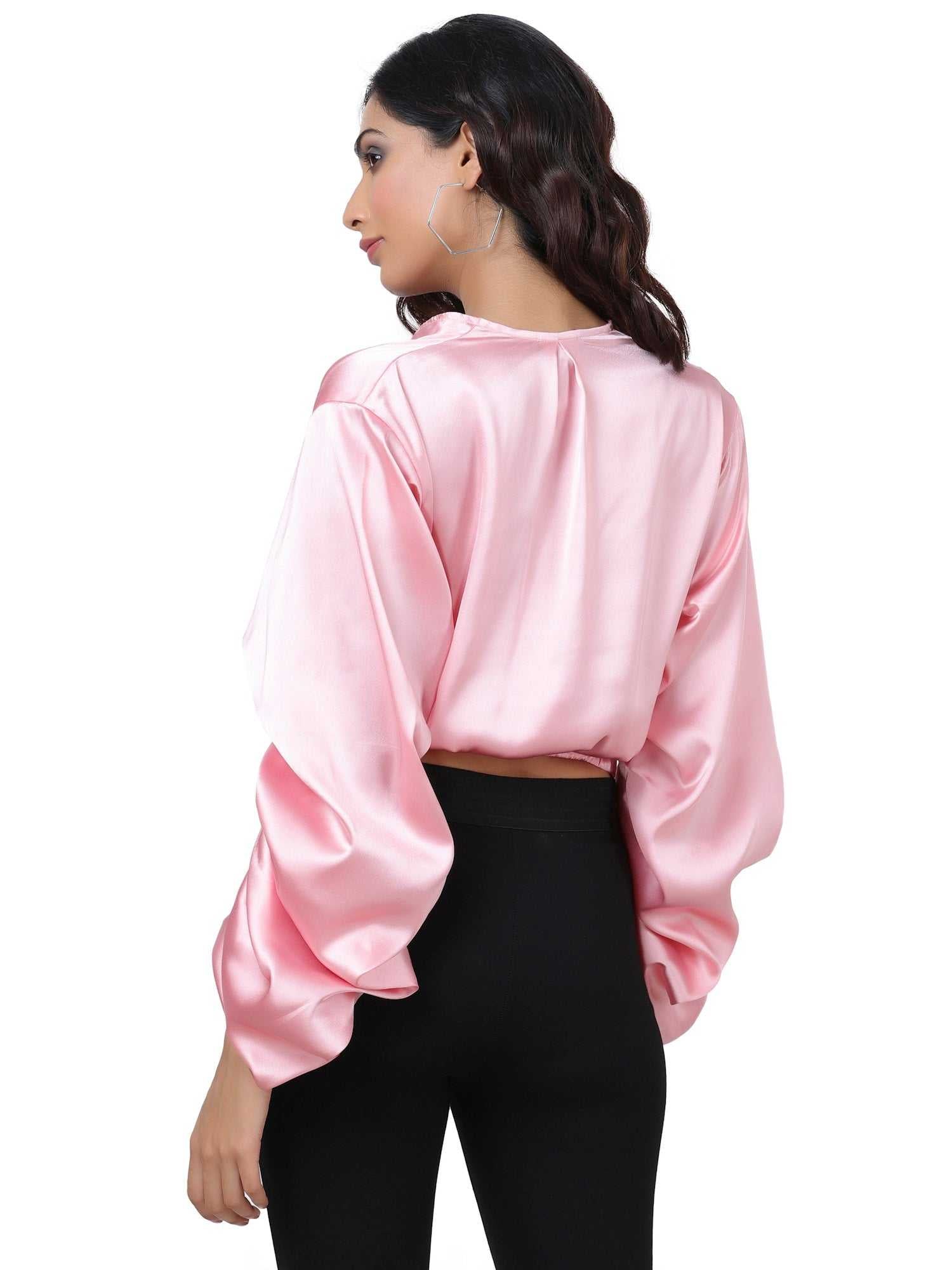 folksy blush pink satiny crop top