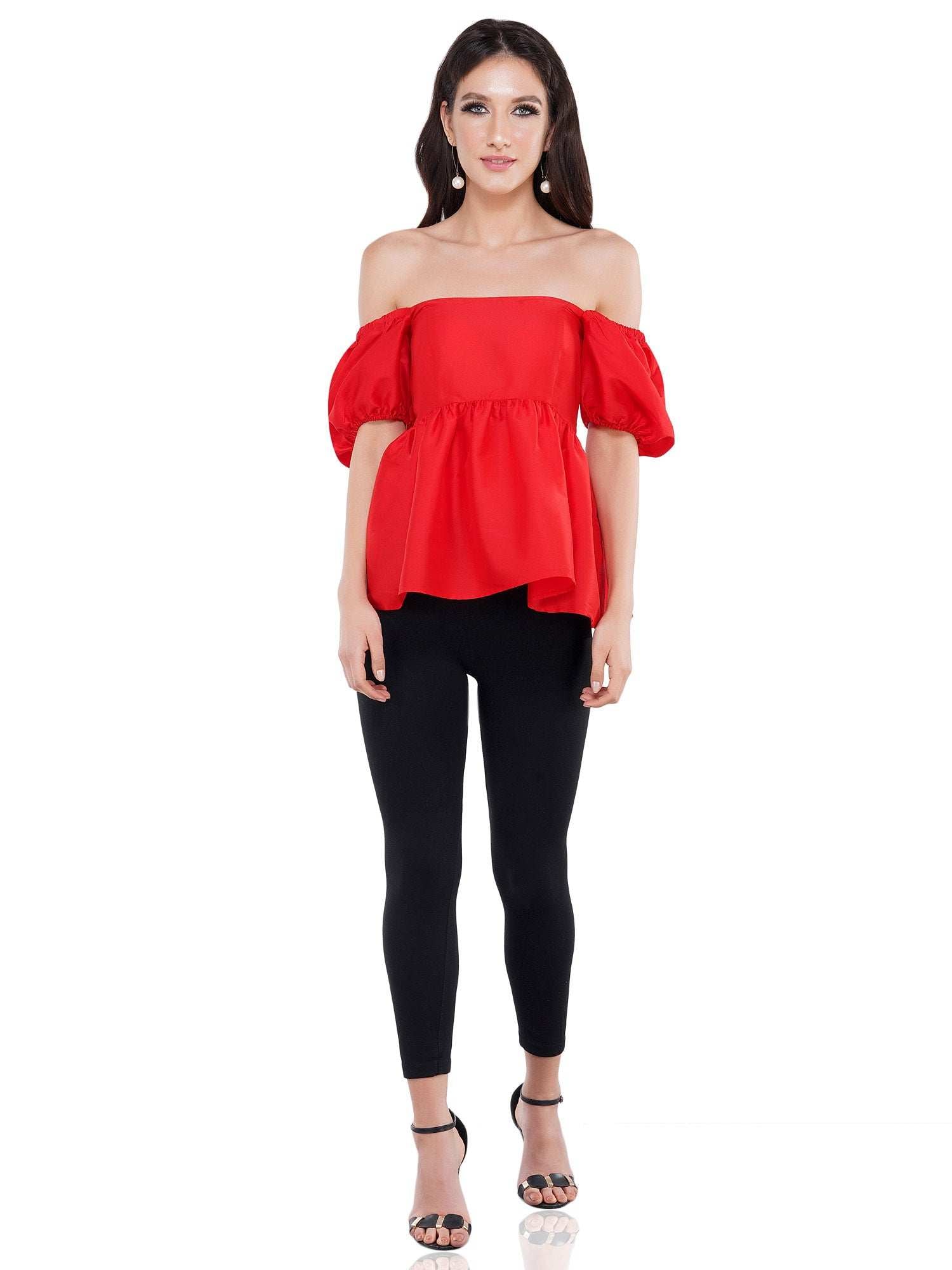 cherry red balloon sleeves top