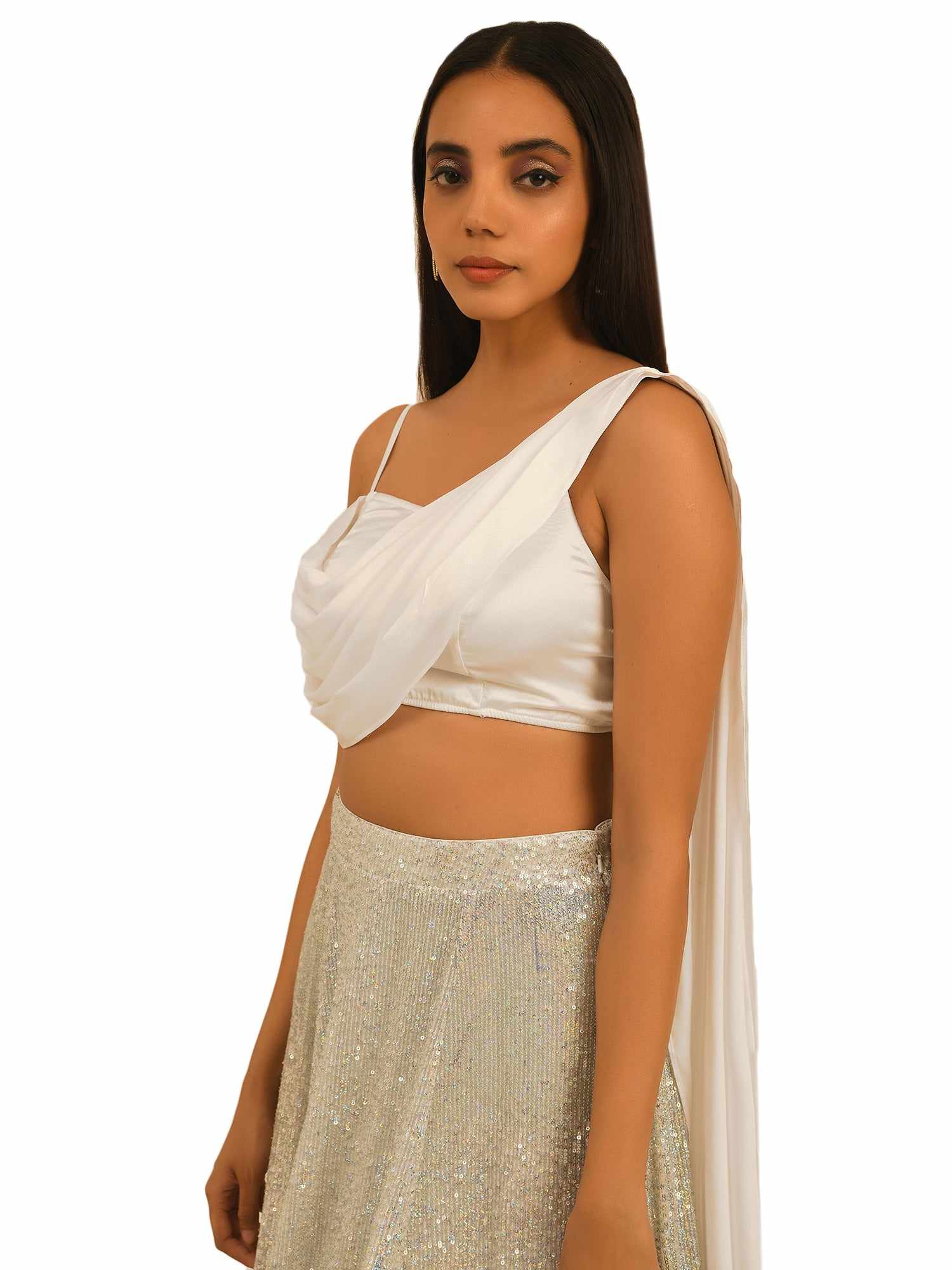 pearl satin crop top with palla