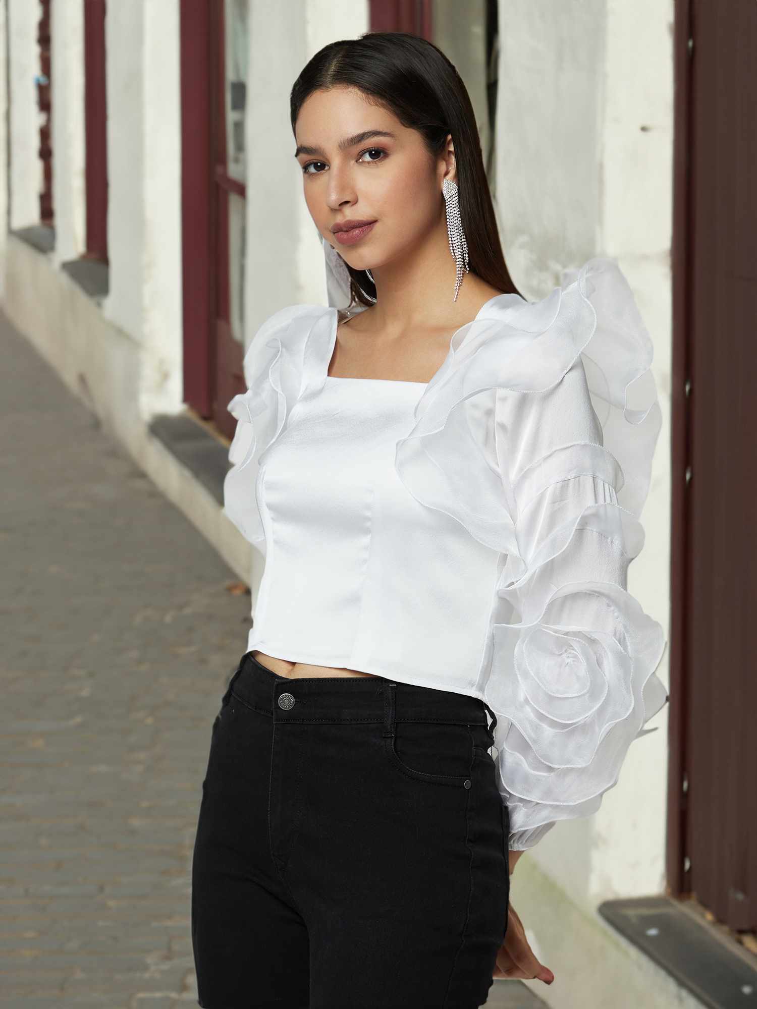 ruffle riot white top