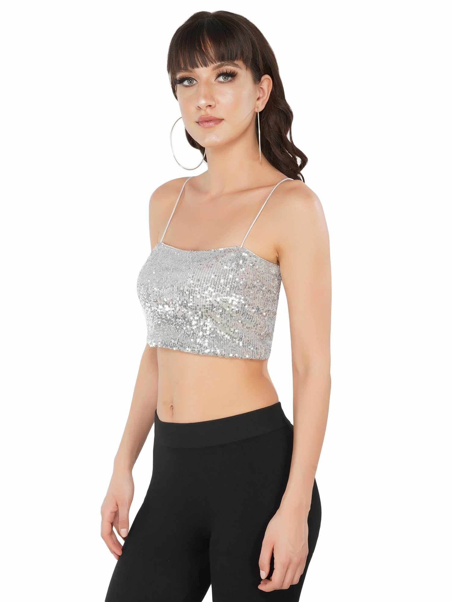 glistening silver strappy tank top  