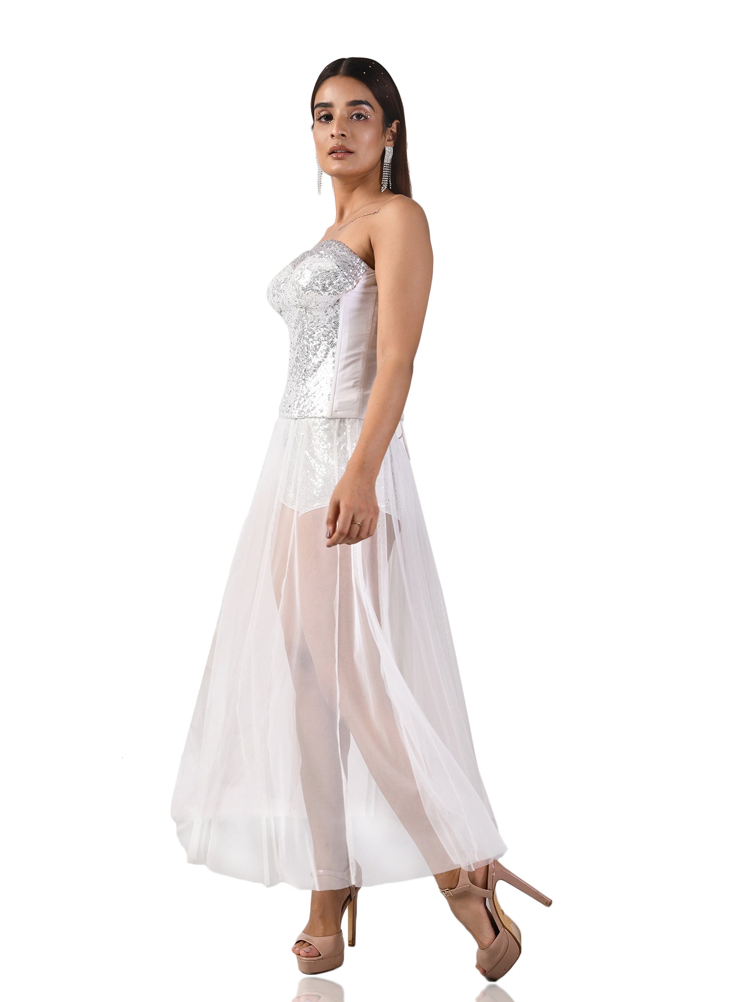 silver sequins fitted bustier