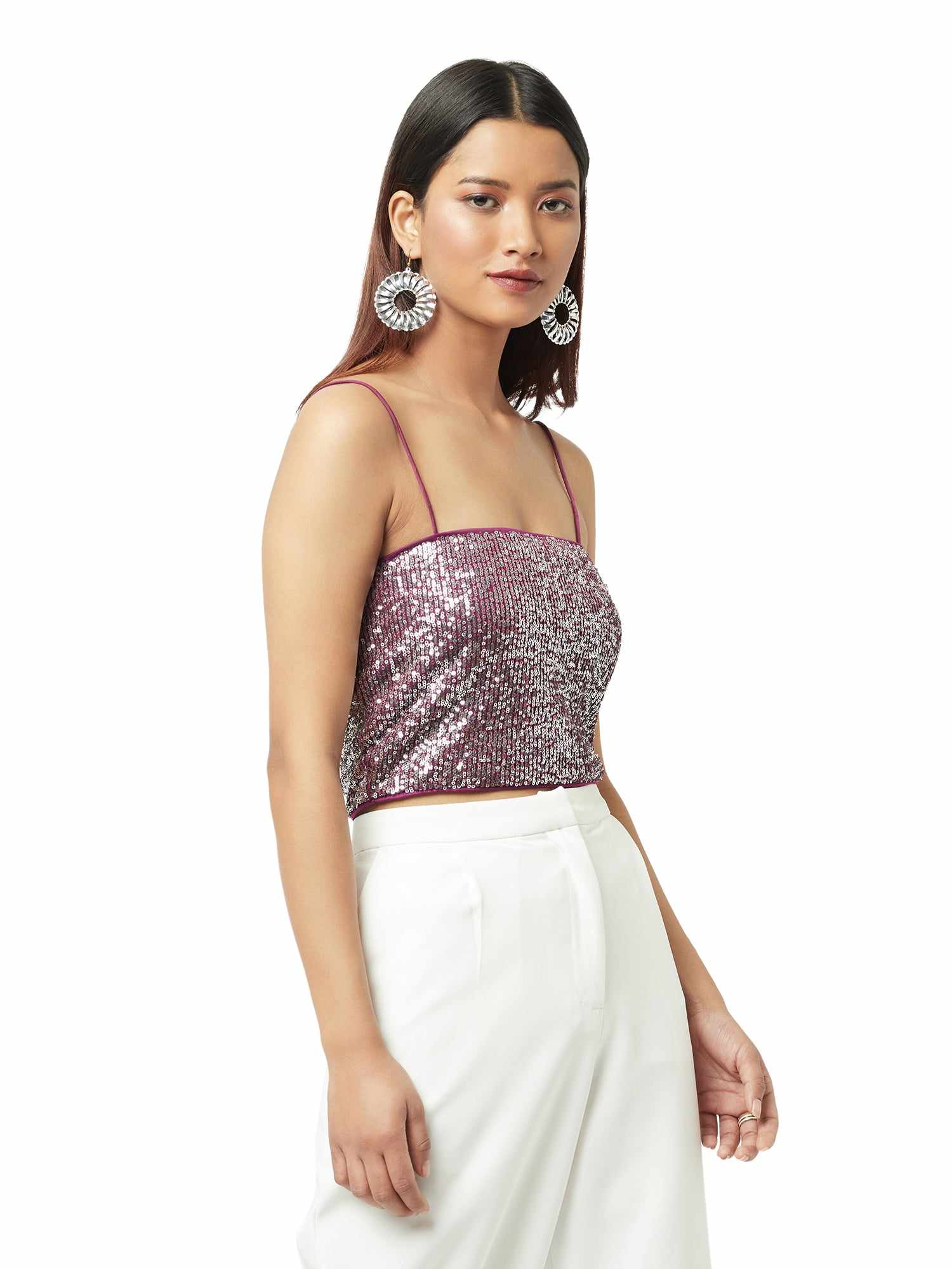 glistening wine strappy tank top