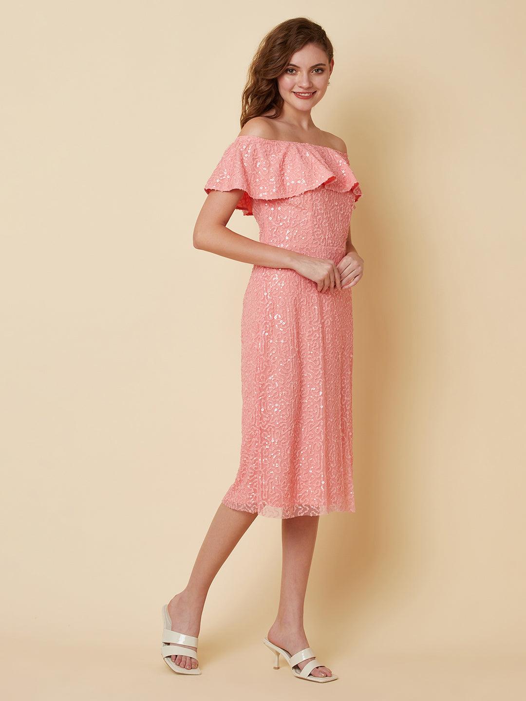 attic curves pink mood sequins dress
