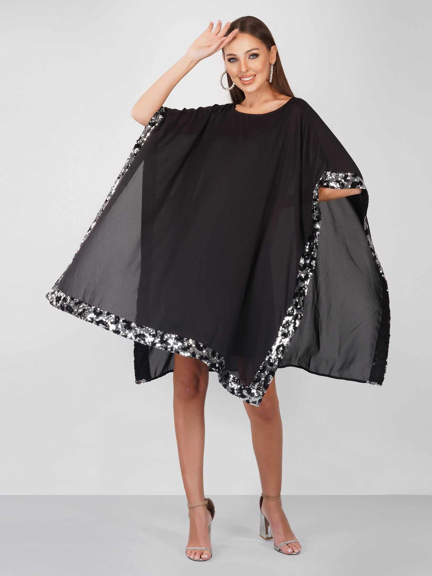 attic curves dual tone sequins cape dress  