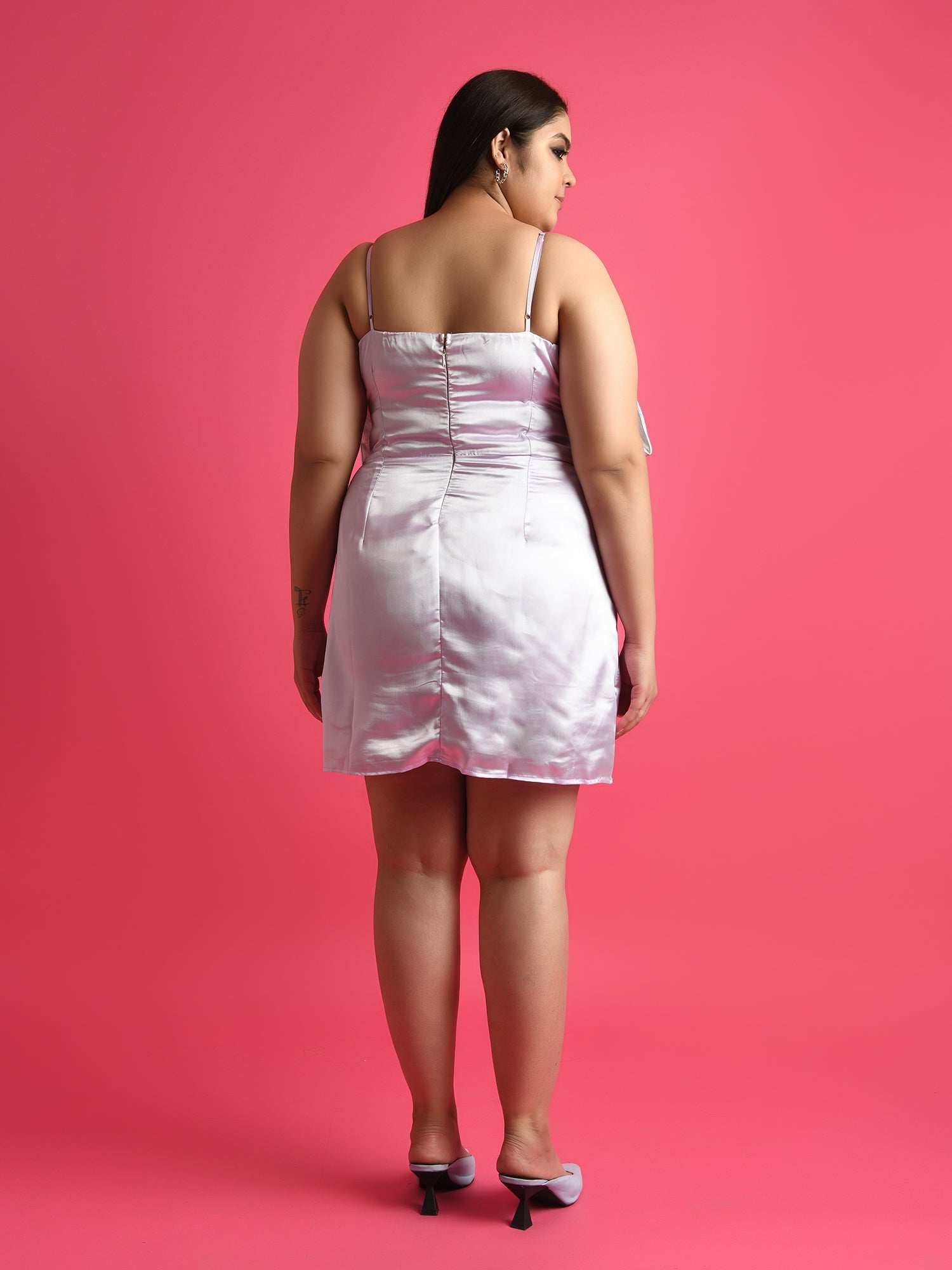 attic curve cut out embroidered lilac dress