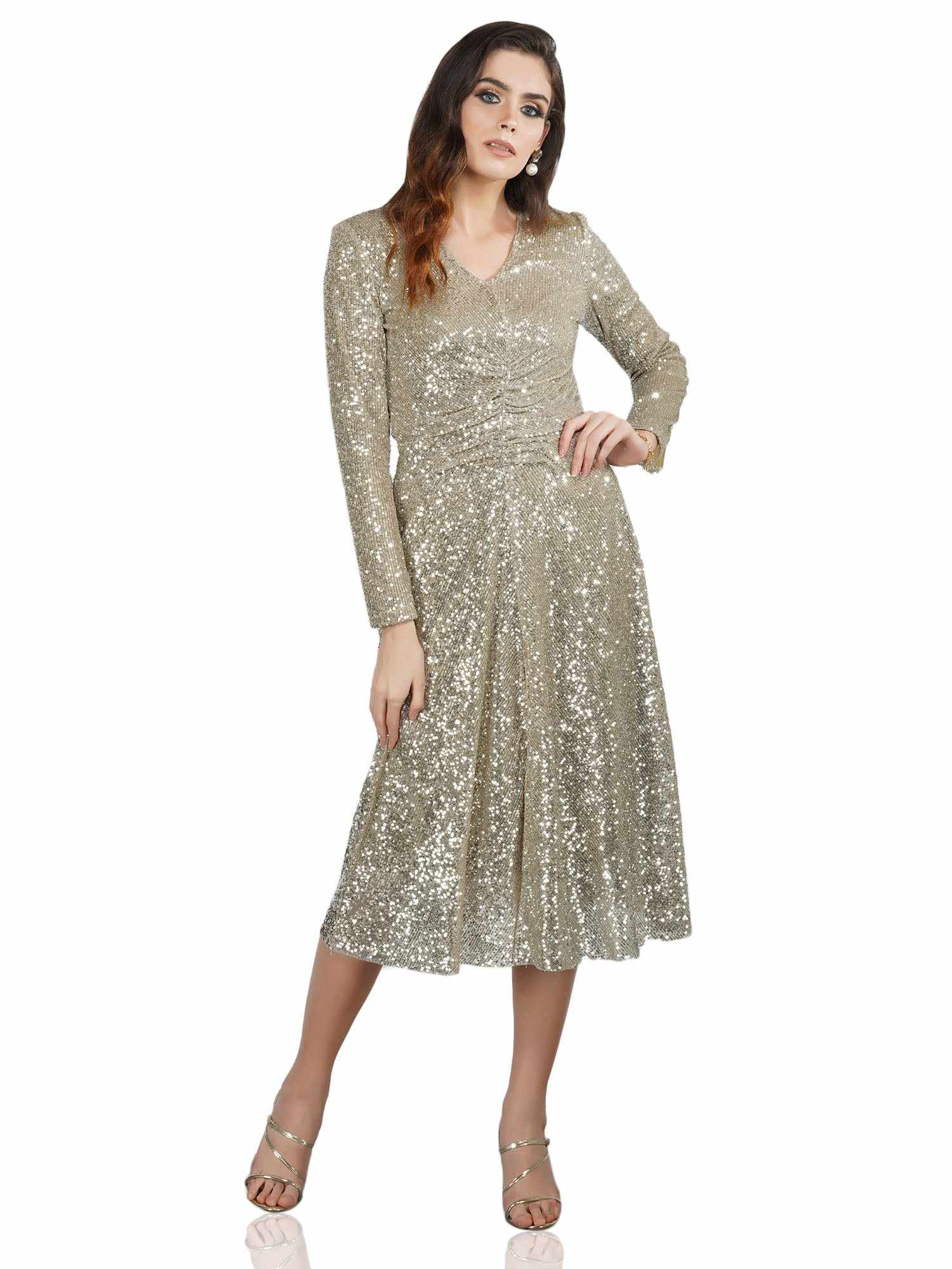 pretty please silver midi dress  