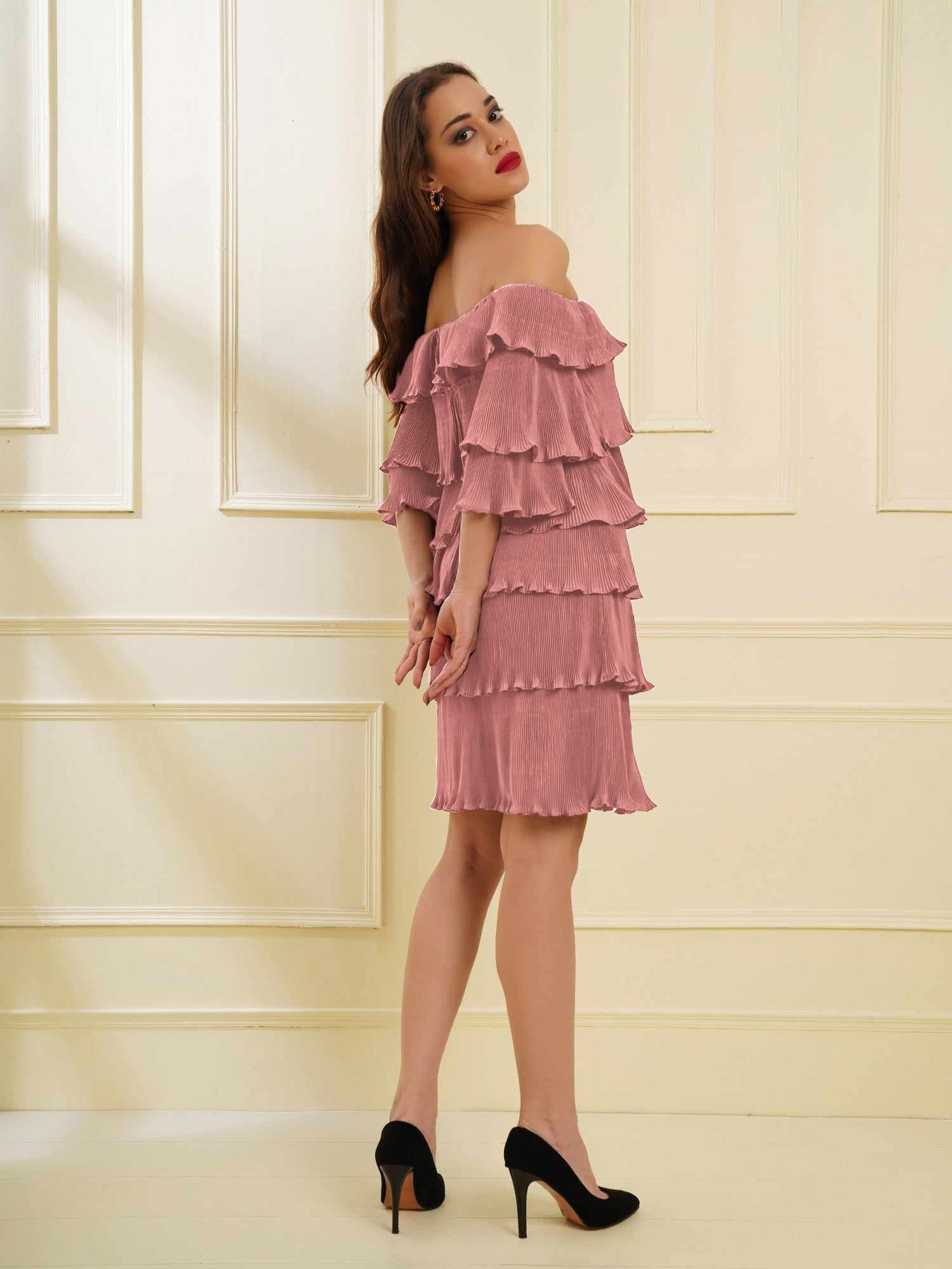 multi tier imaginative pink pleat dress