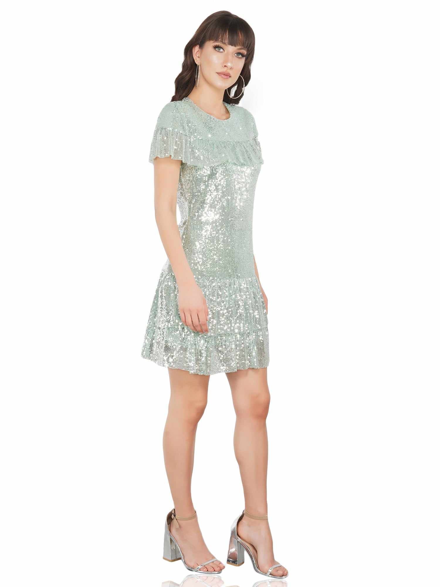 pretty please green ruffle dress