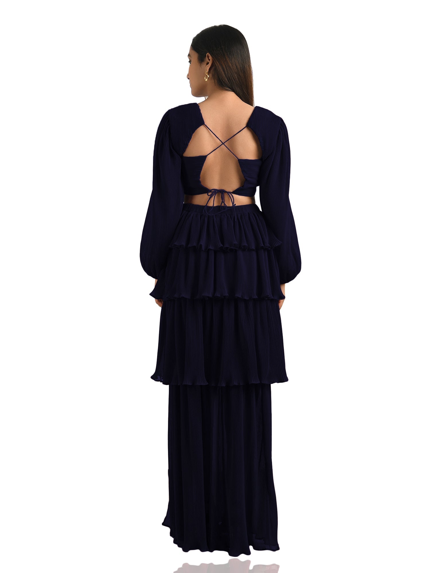 crepe pleated maxi dress
