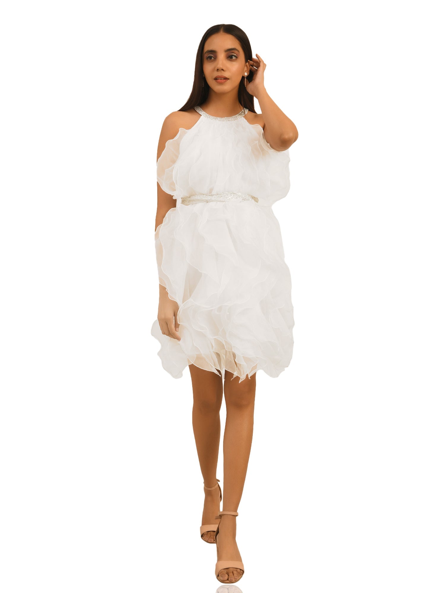 amelie all over white ruffle dress