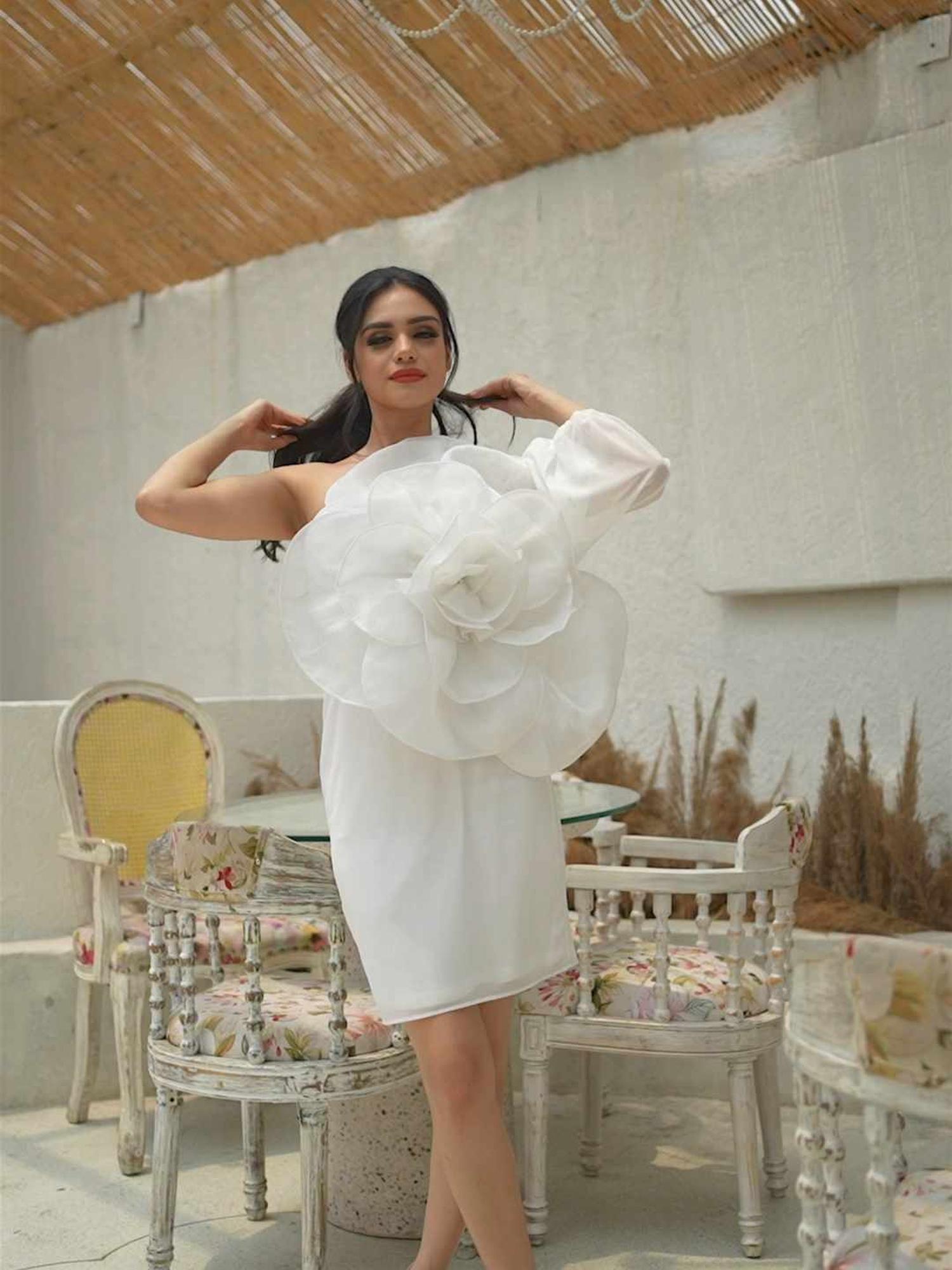 Grand Floral mini one shoulder dress