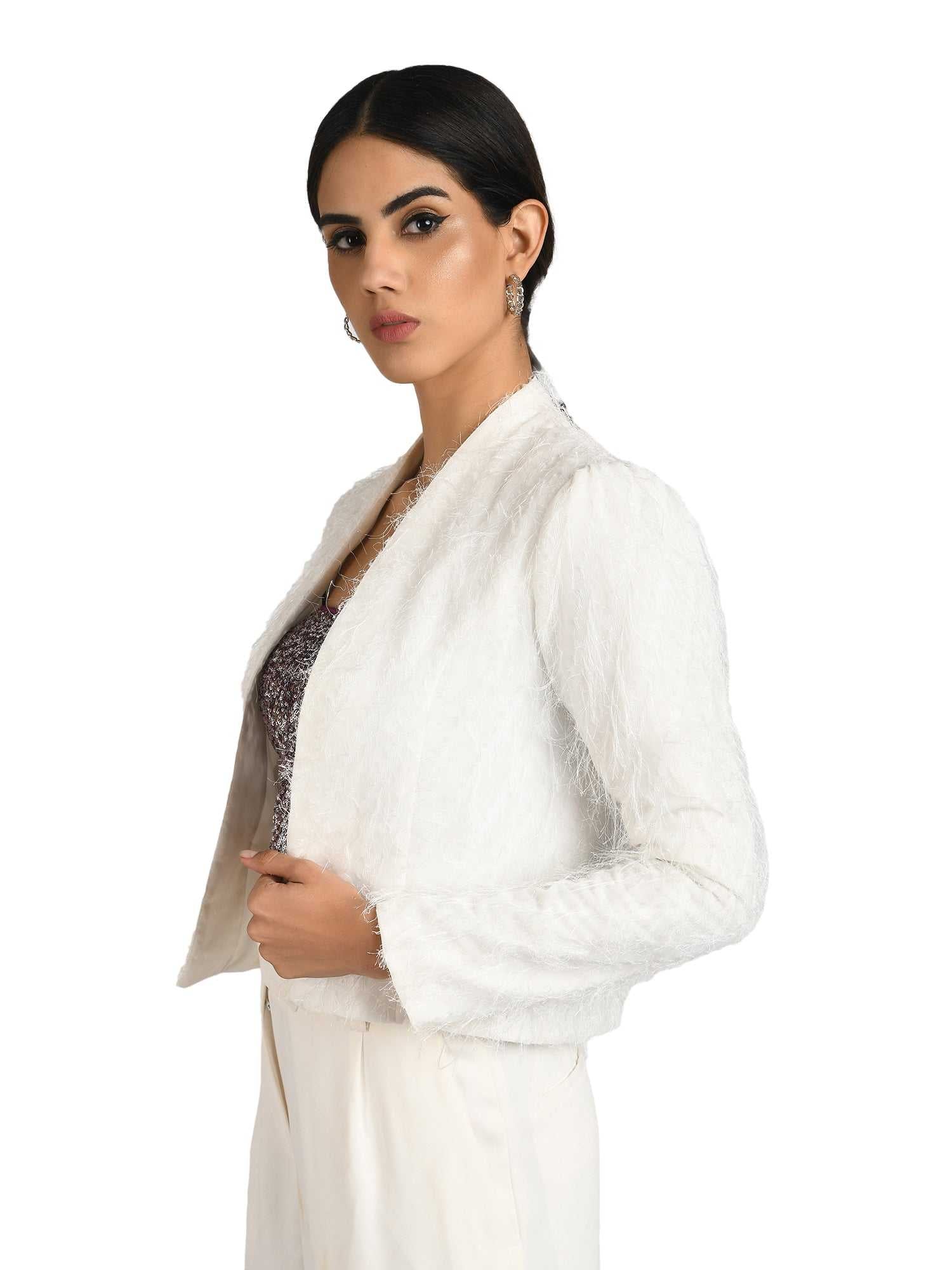 chic white minimal fur jacket  