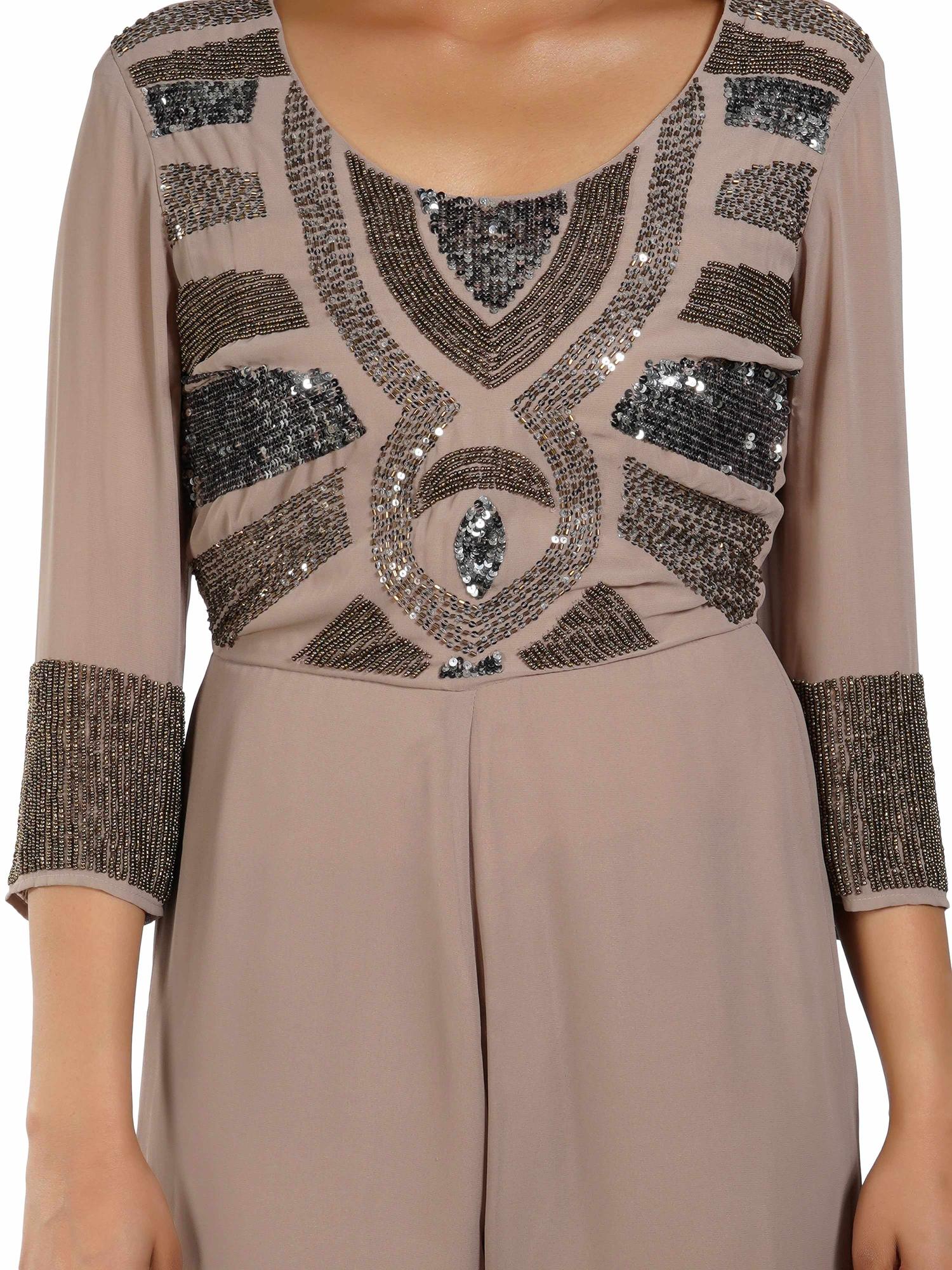 Limelight Stealing Beige Georgette  Embroidered Jumpsuit