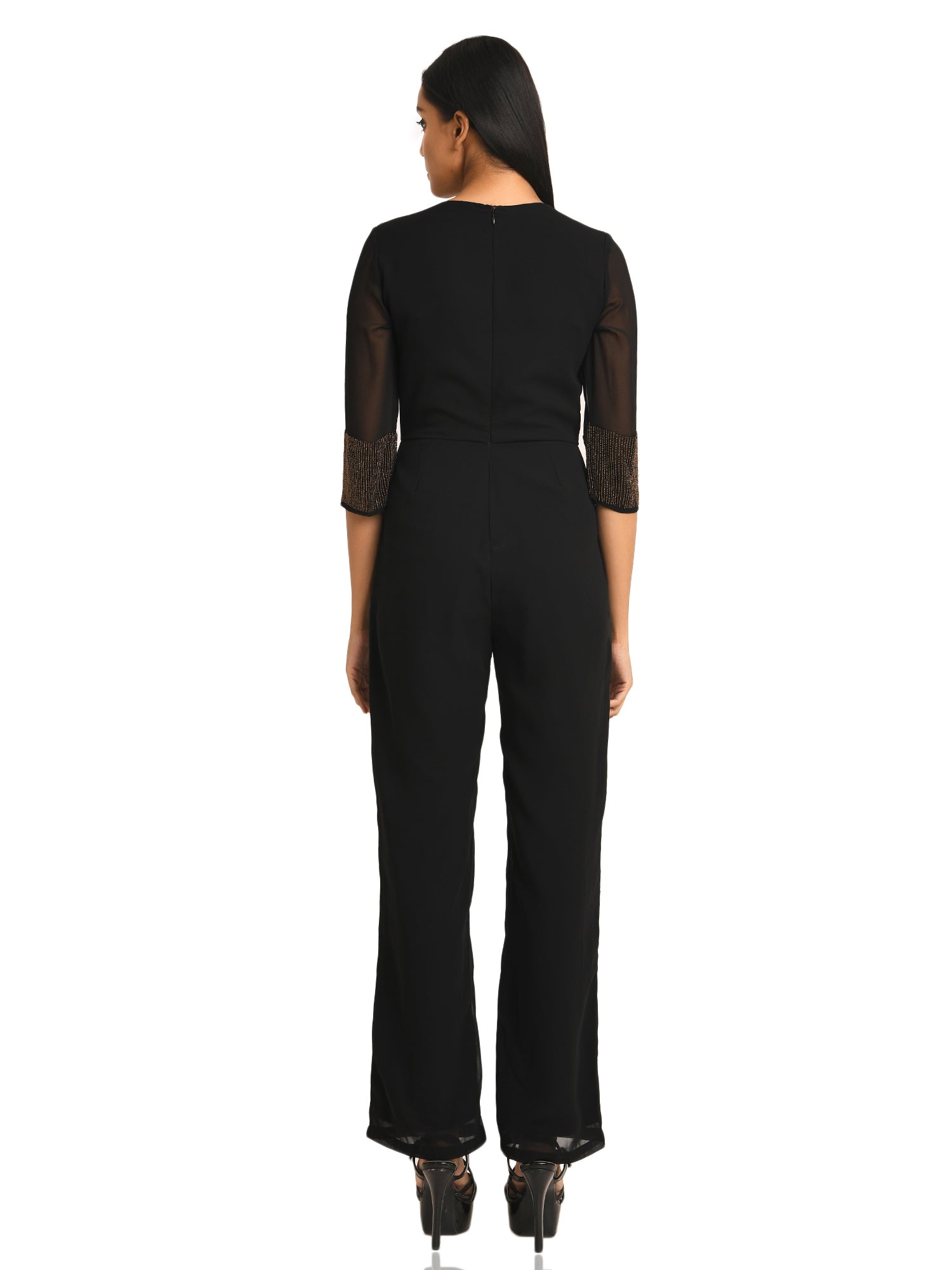 limelight stealing black georgette embroidered jumpsuit