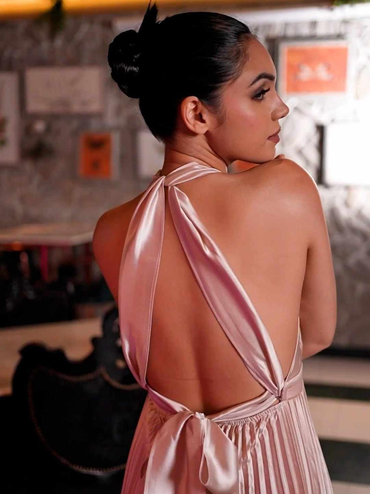 Nude Pleated Flare Elegance Jumpsuit