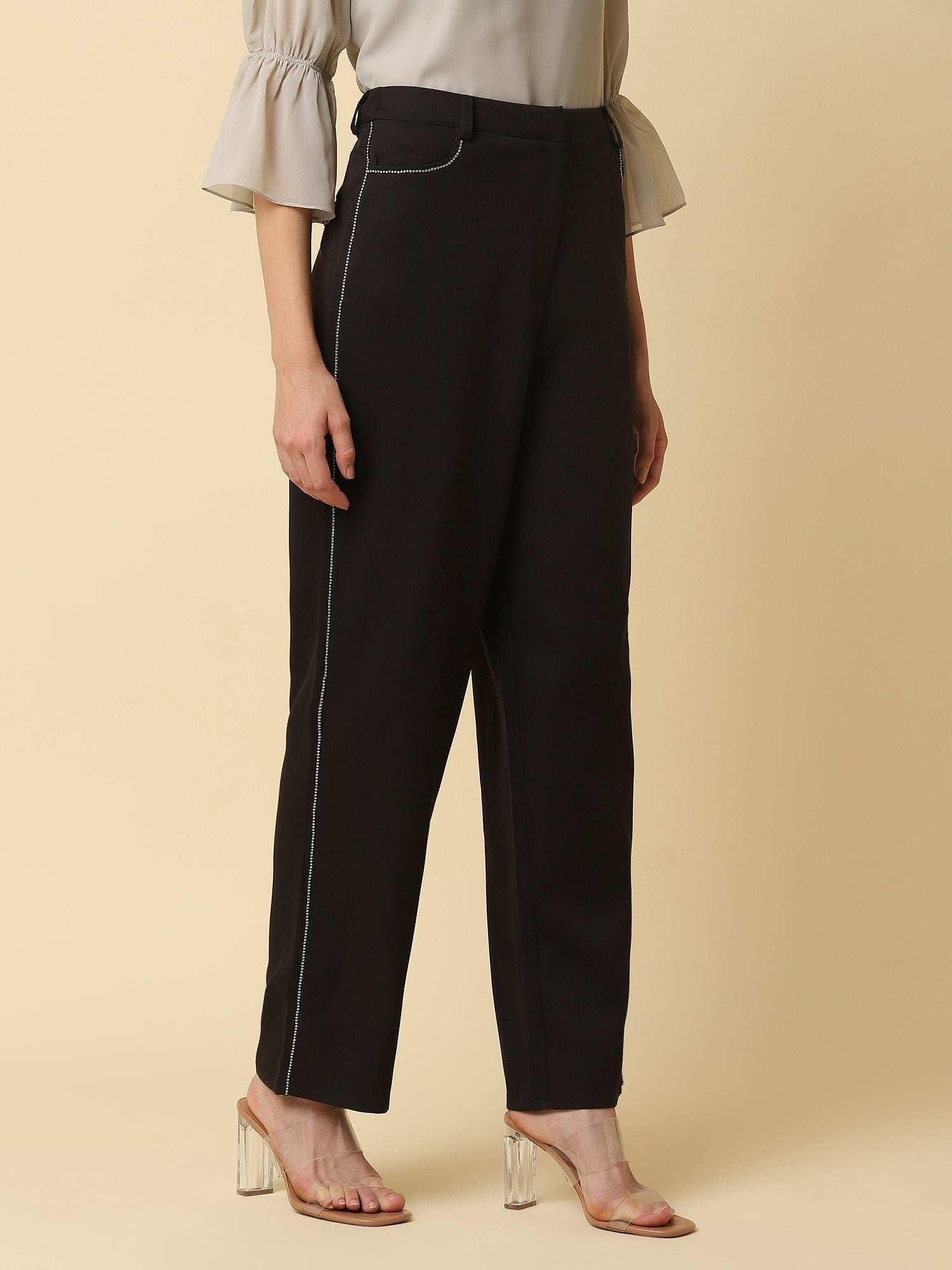black party pants with swarovski
