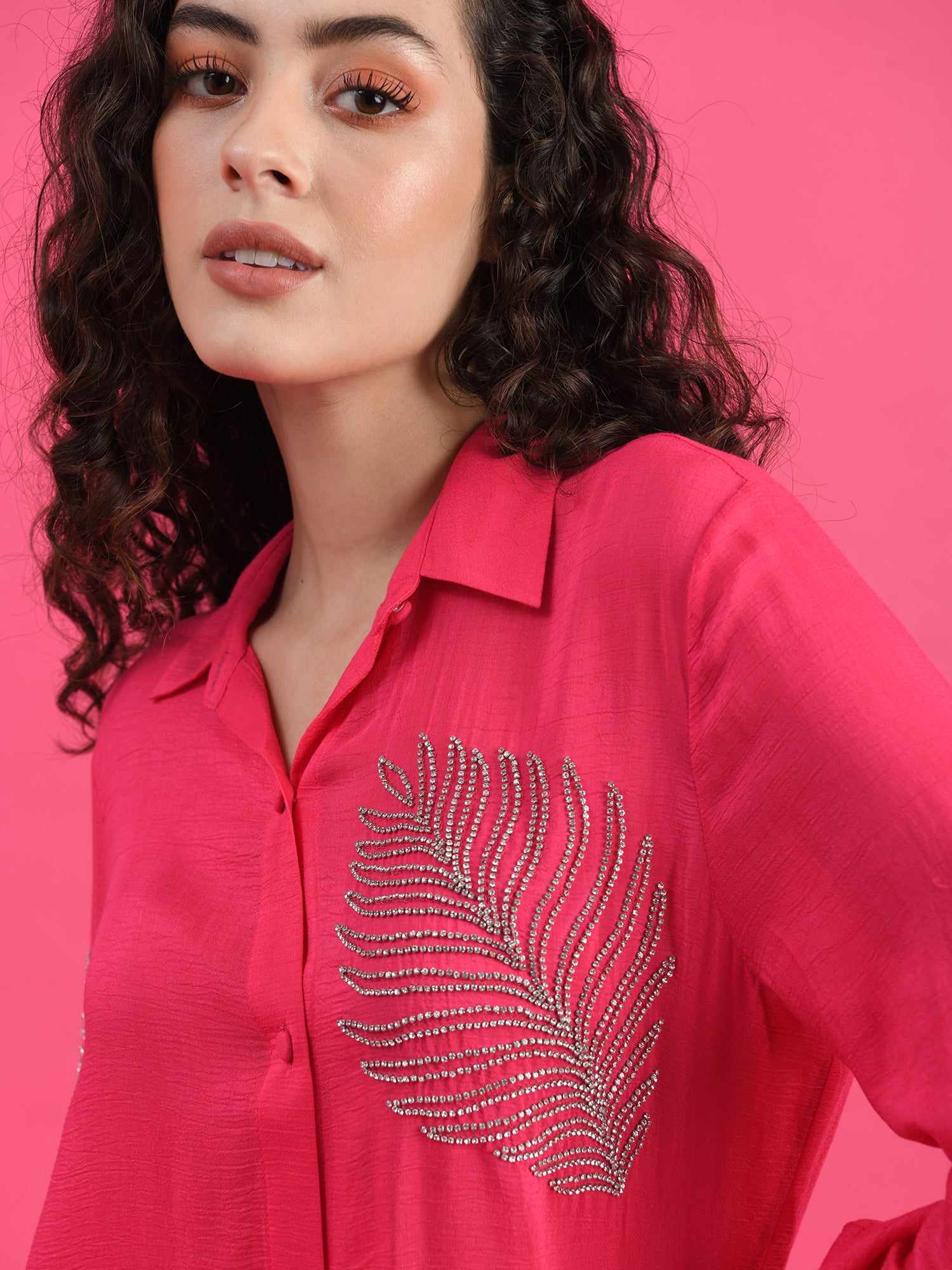 deluxe embellished fuchsia pink shirt