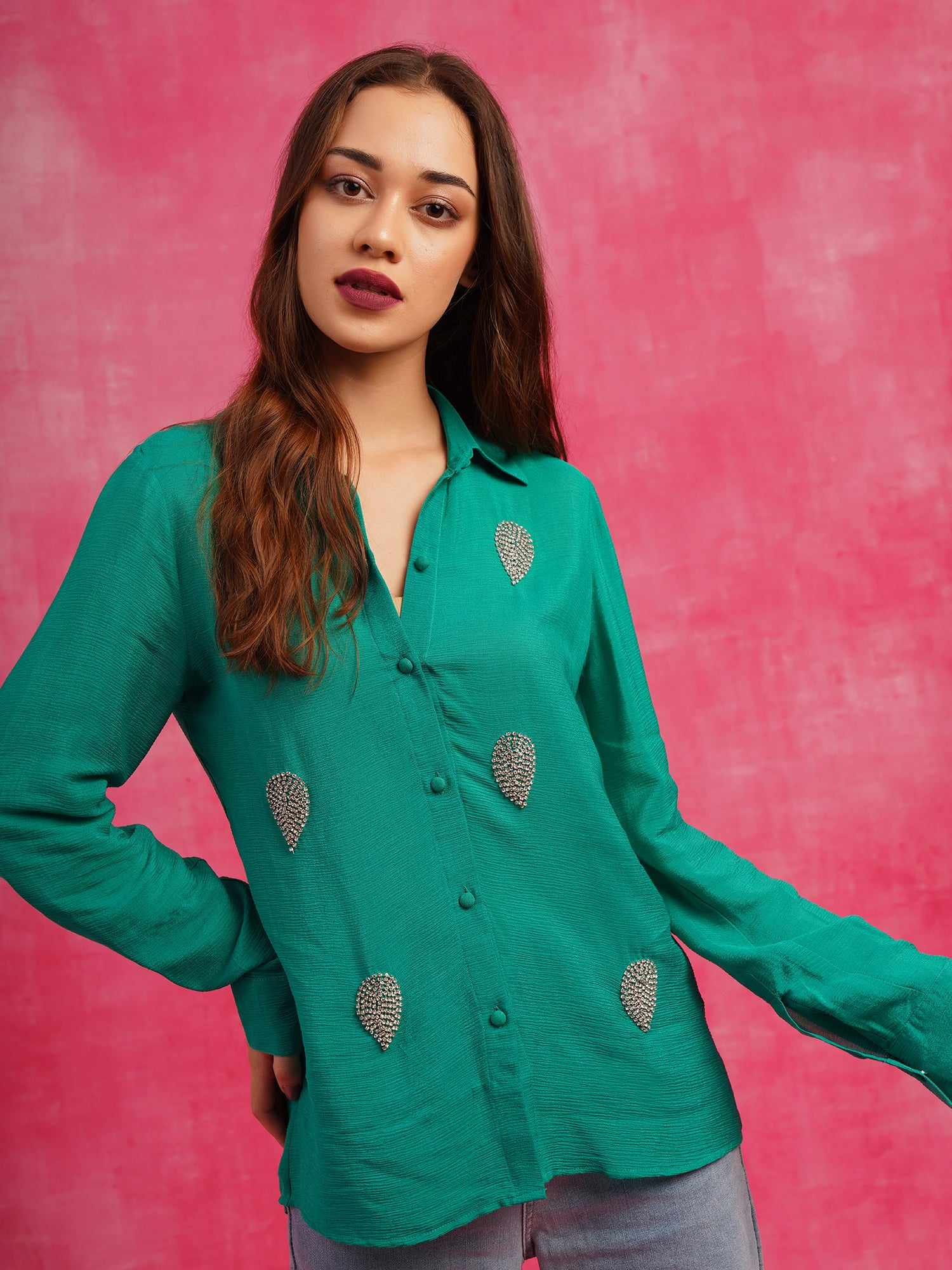 deluxe embellished green shirt  