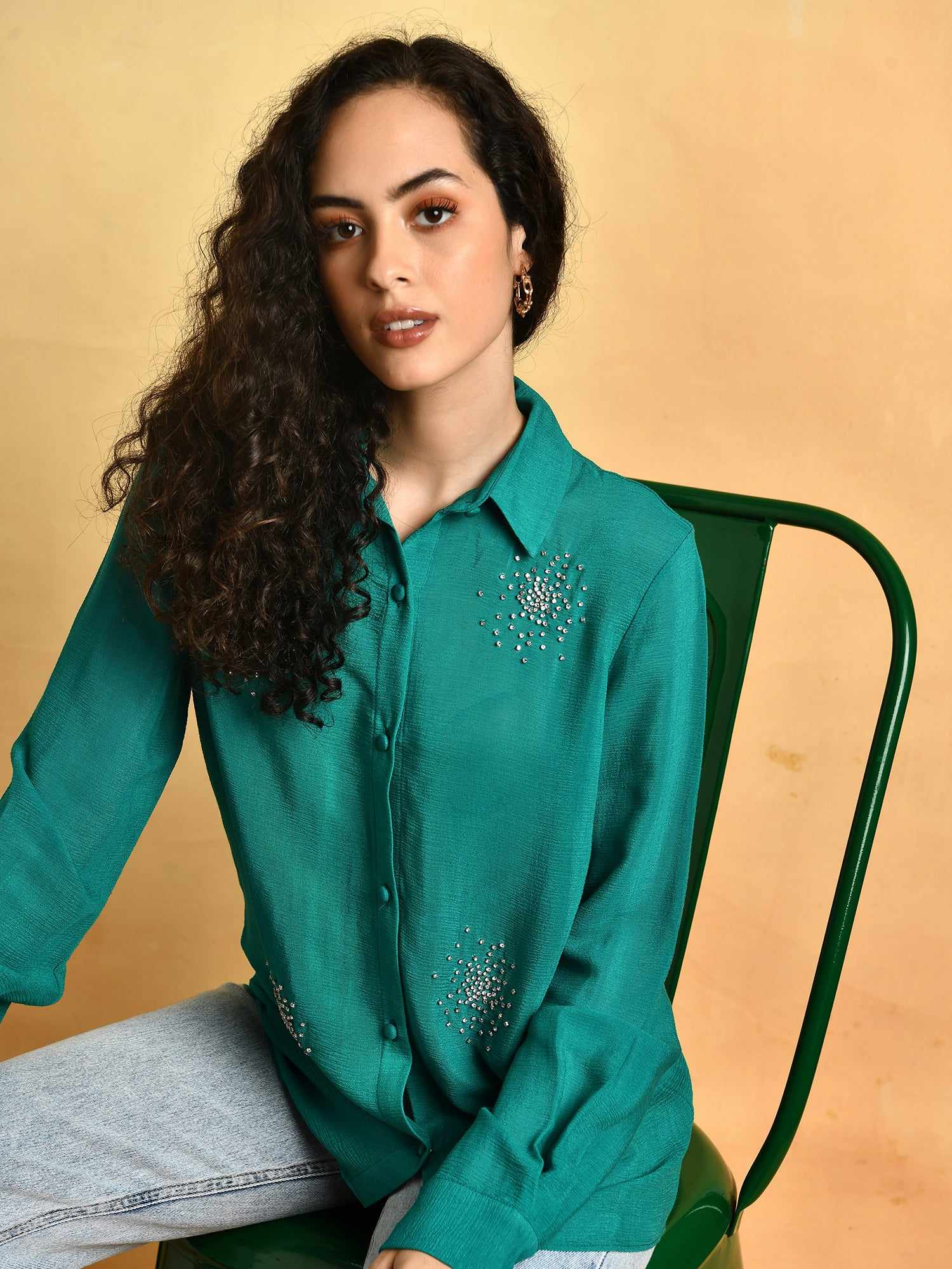 deluxe embellished green shirt
