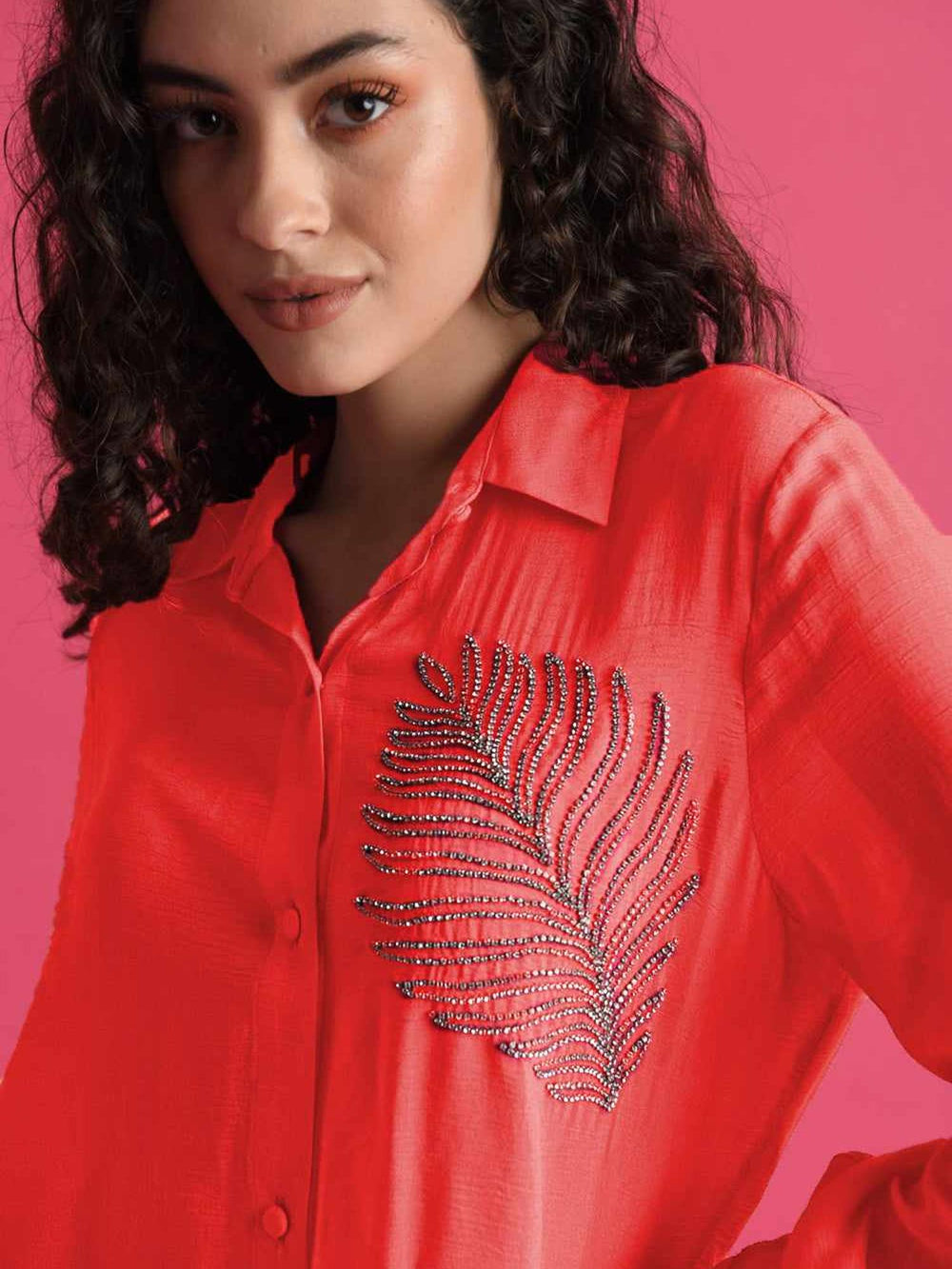 deluxe embellished fuchsia red shirt