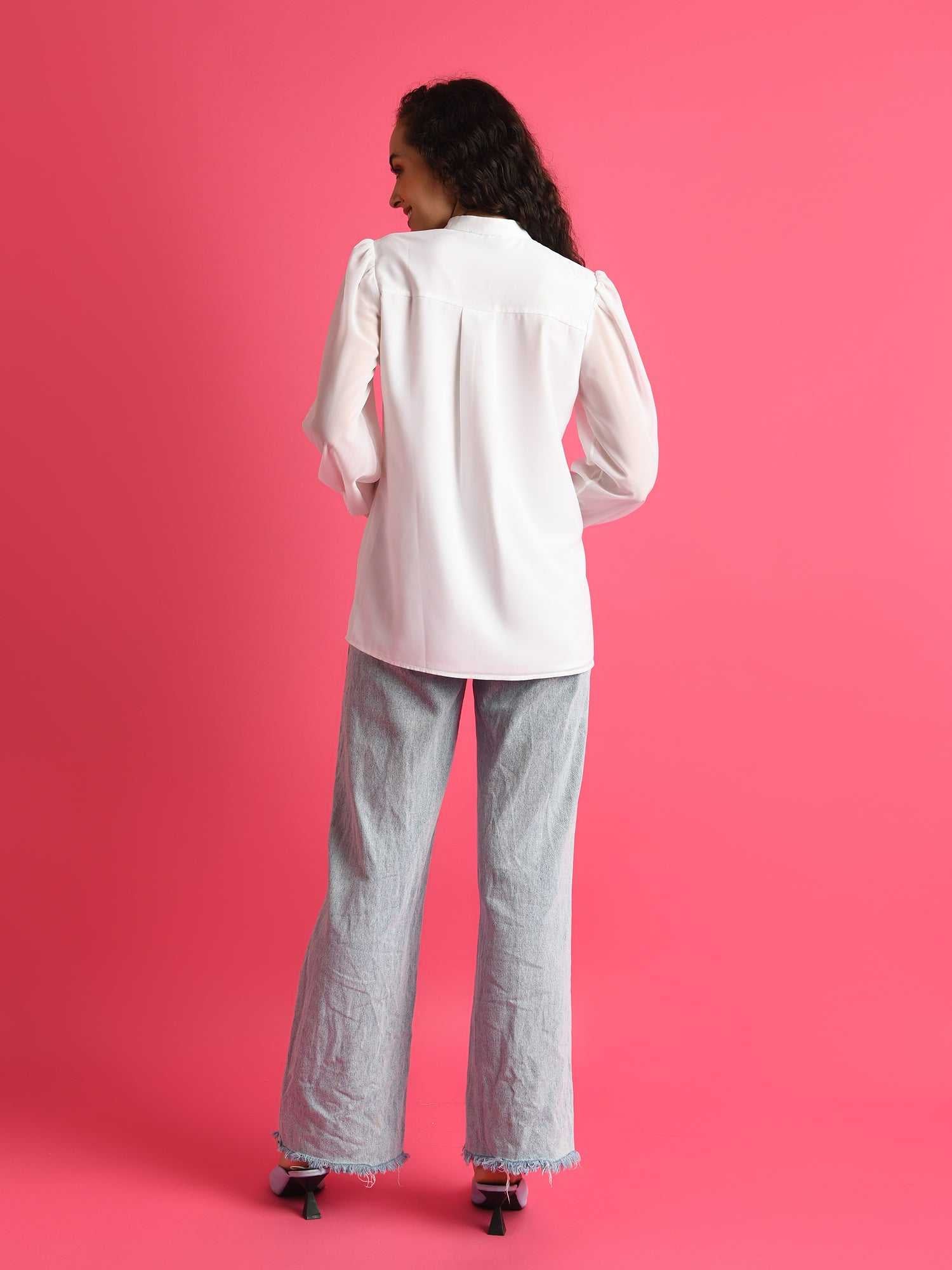 white shirt with multi ruffle