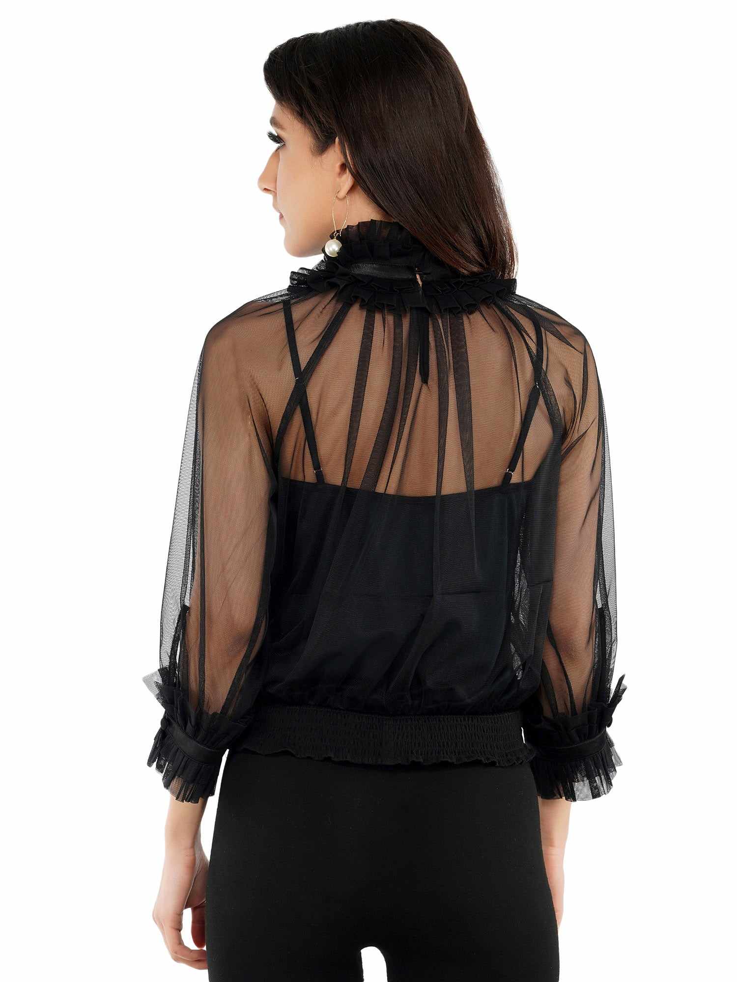 mesh black ish ruffles bodice