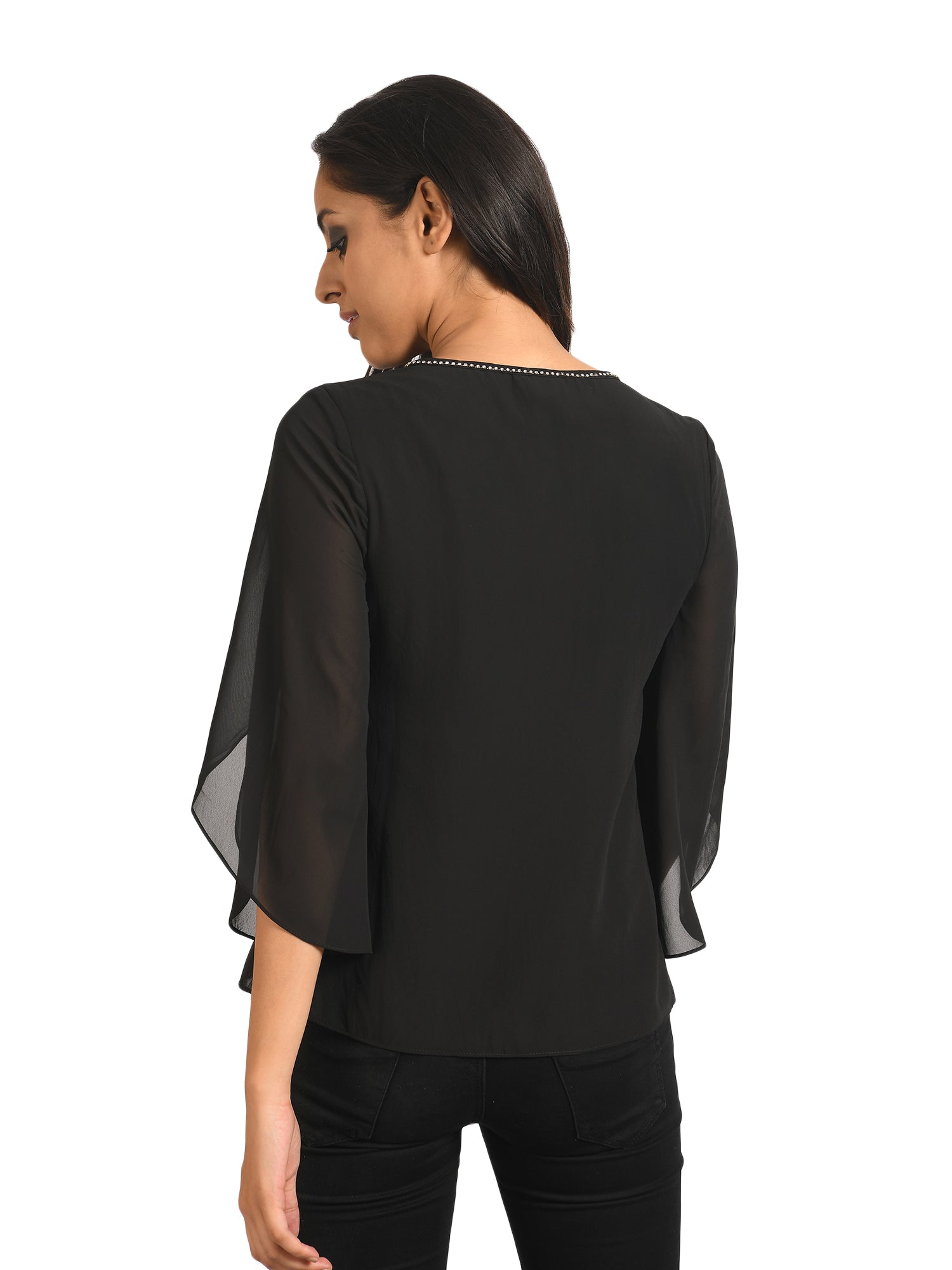 petal sleeve black top