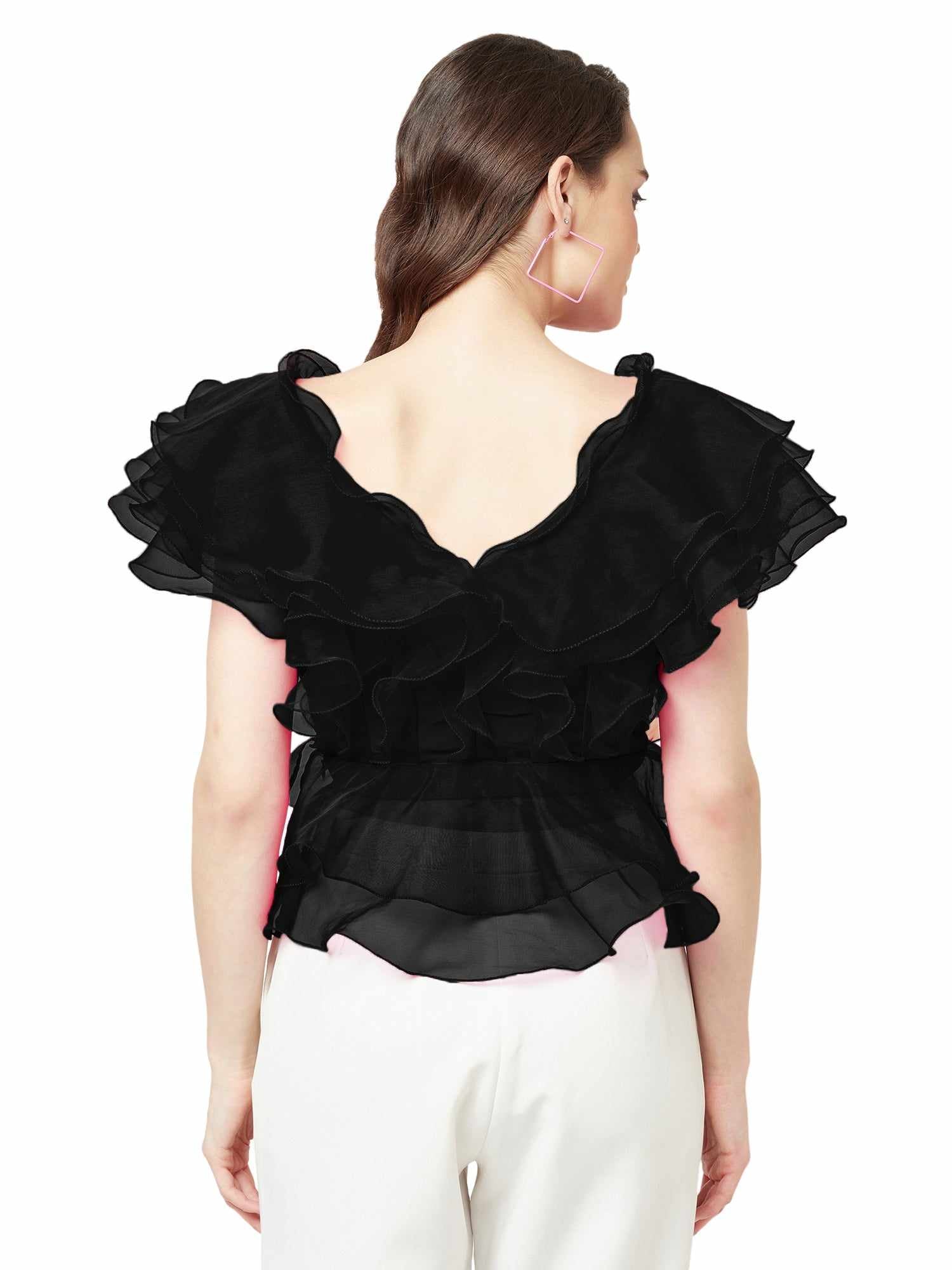 playfull ruffle hot black top