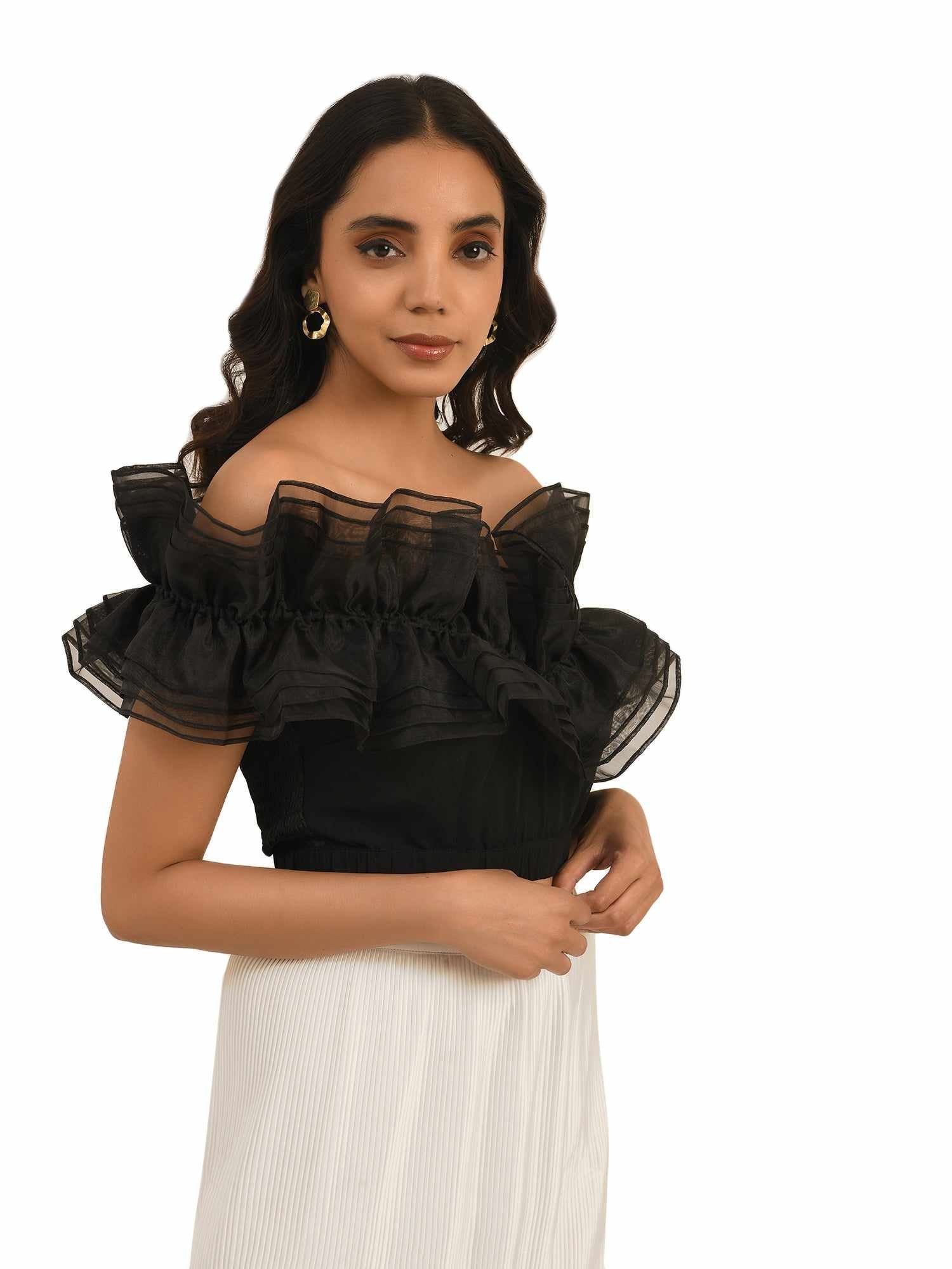 luxury vacay organza ruffle top