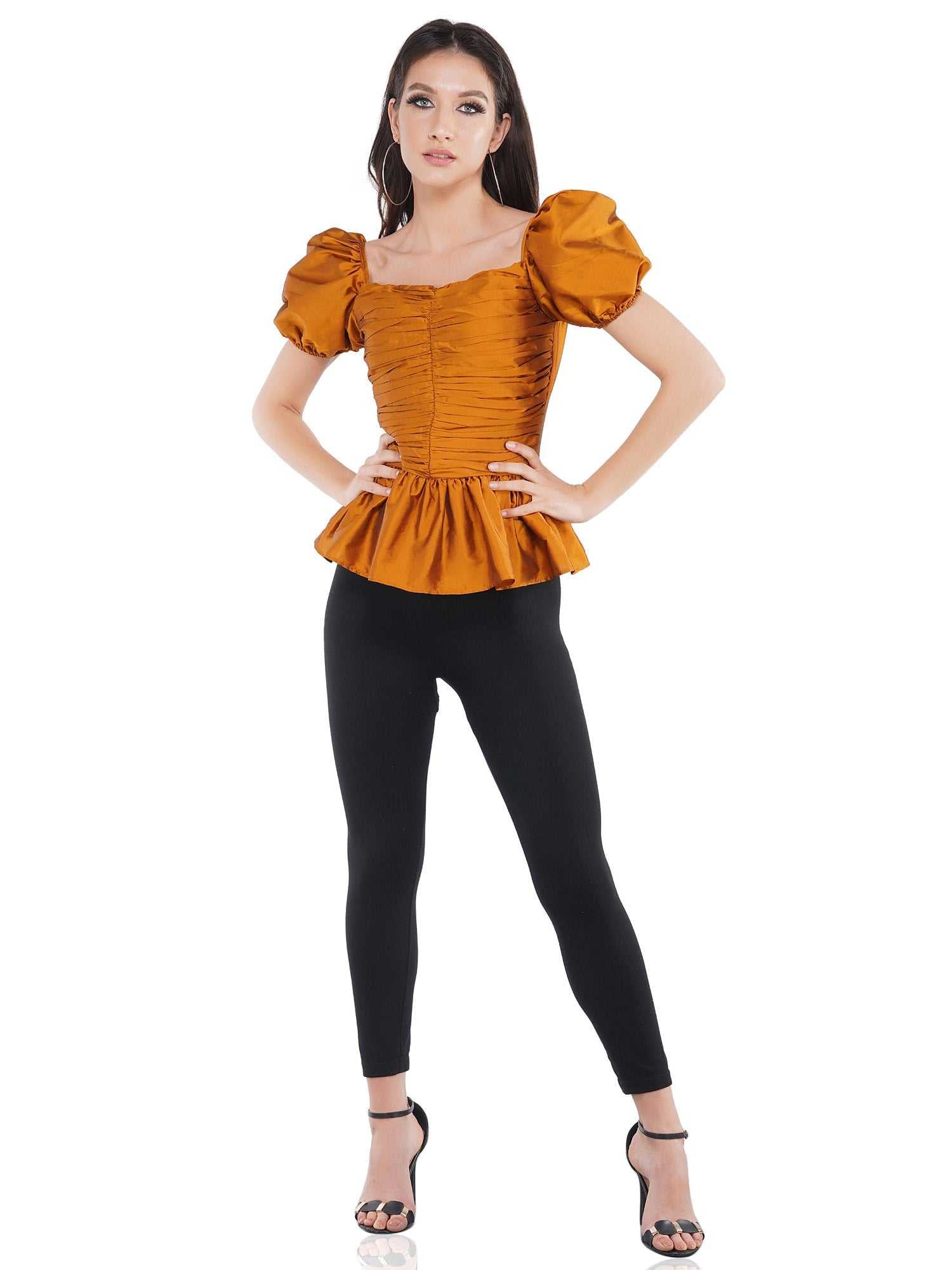 bronze ruched puff sleeves top