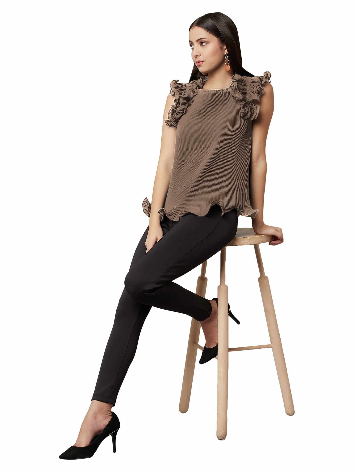 tinny brown dramatic sleeve top