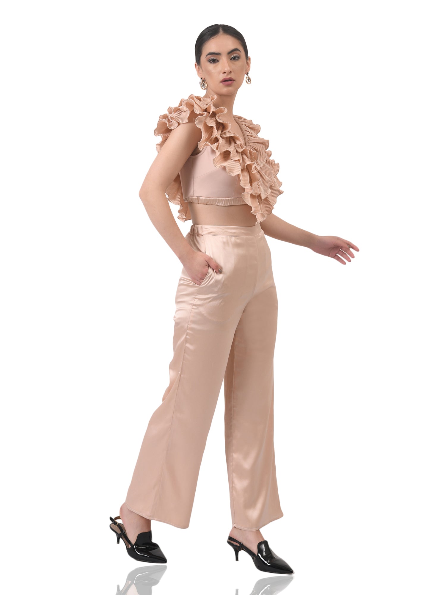 imaginative pleated nude ruffle top