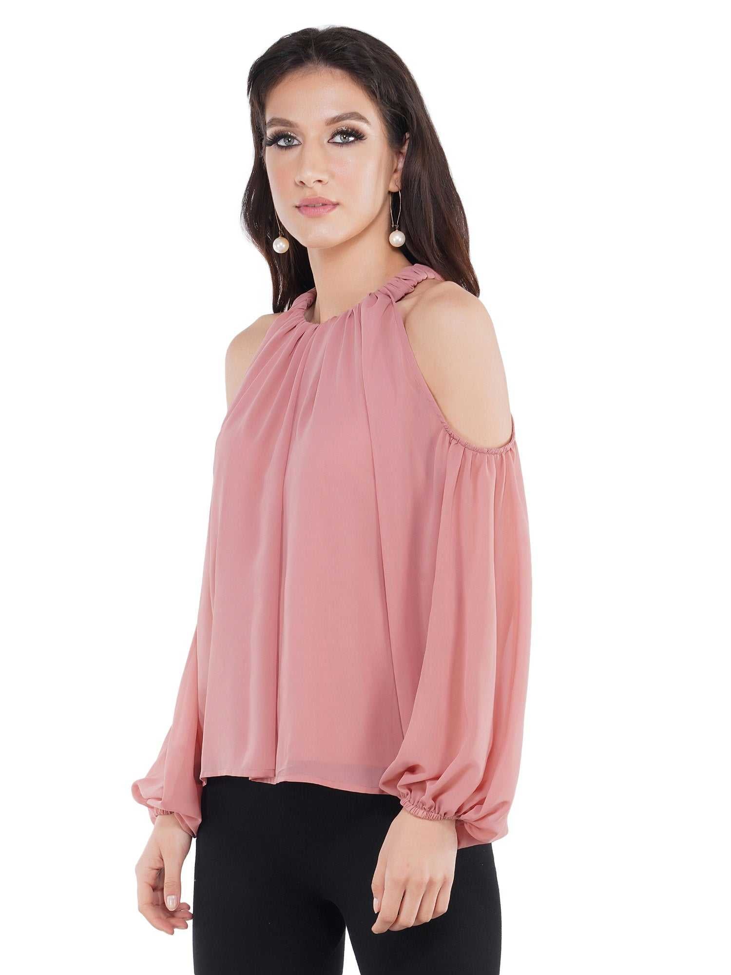 blush pink cold shoulder top