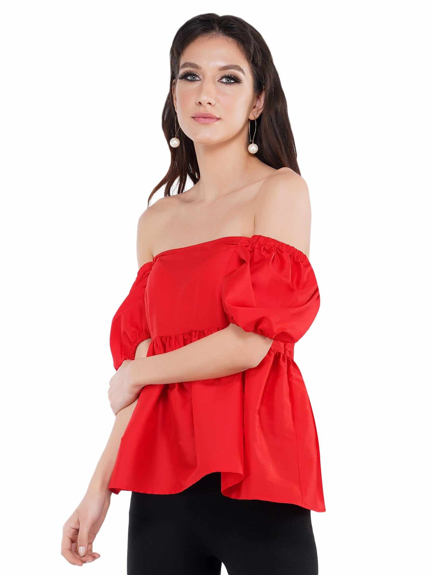 cherry red balloon sleeves top