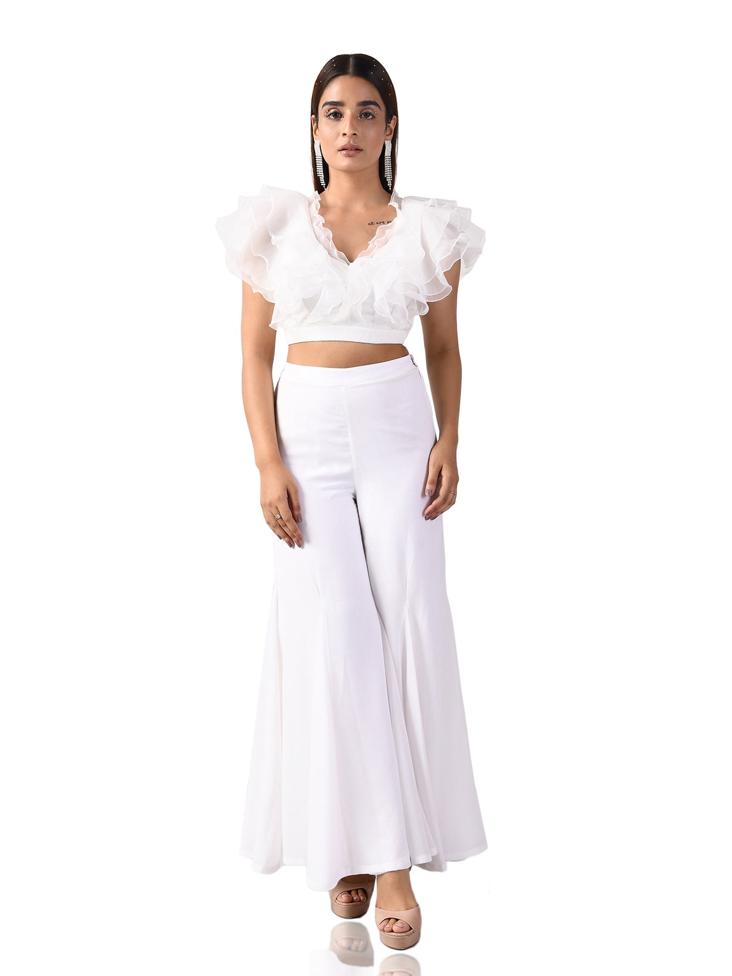 playful ruffles white crop top