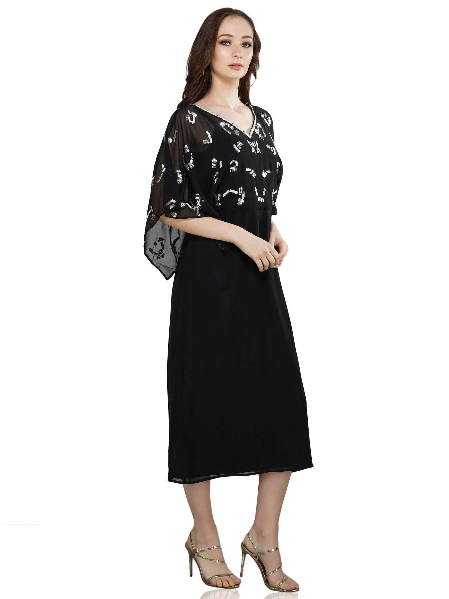 black kimono sleeves dress