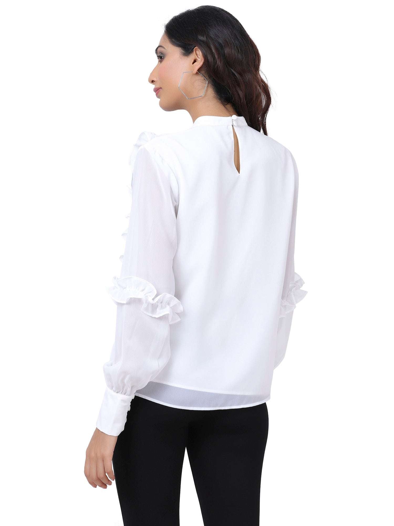 white ruffle top